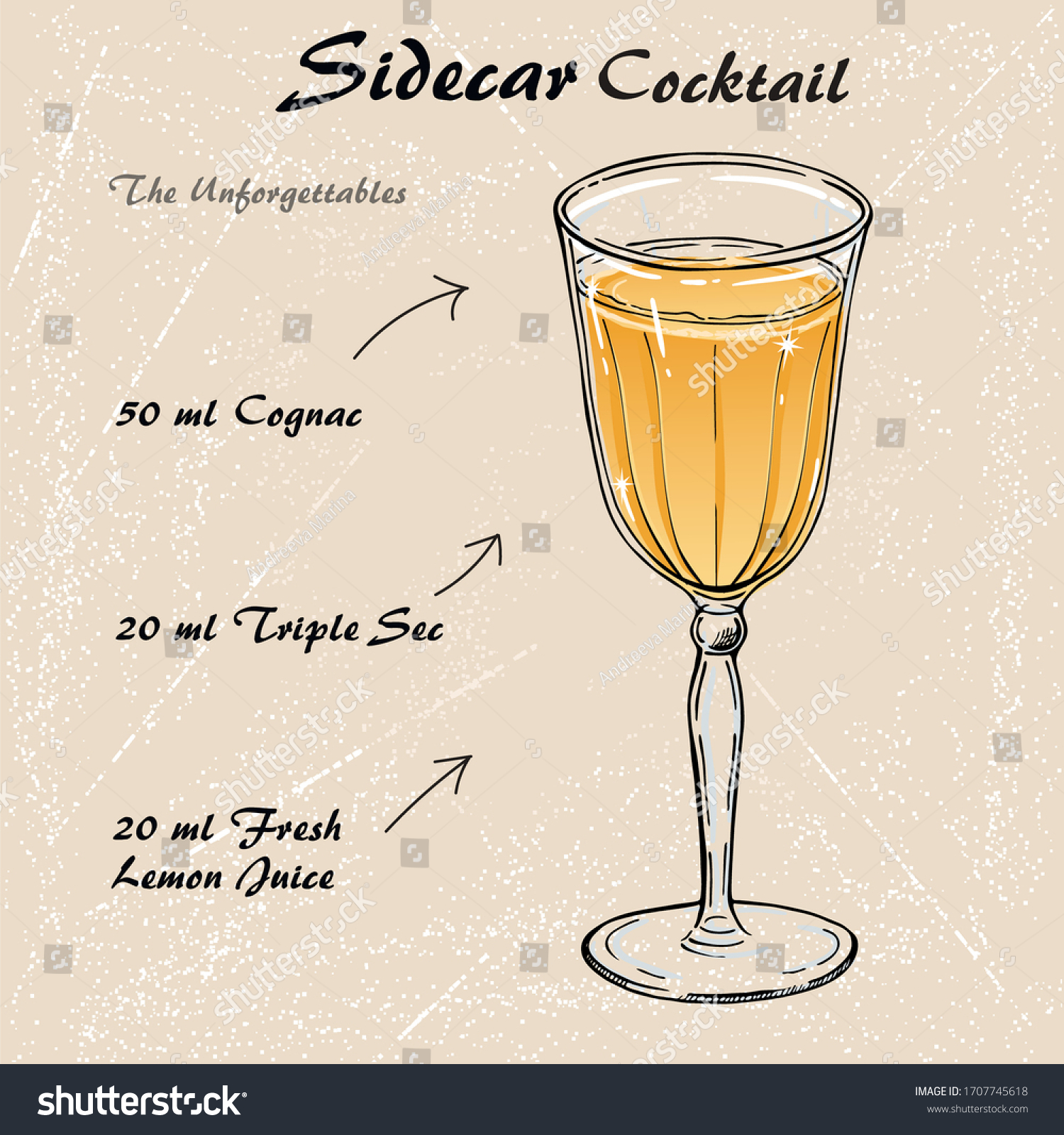 Sidecar Alcohol Cocktail Recipe Vector Sketch Stock Vector (Royalty ...