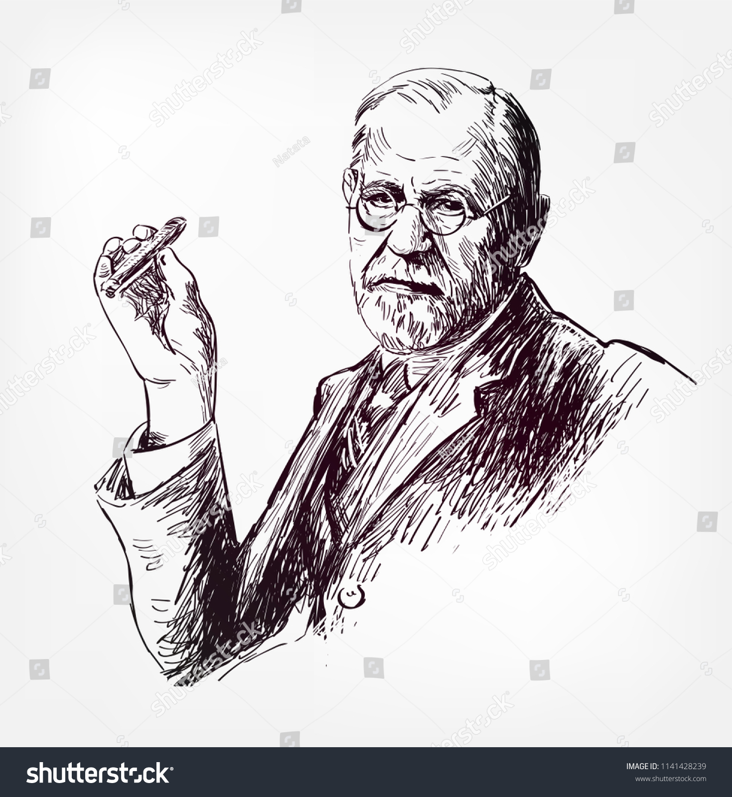 Sigmund Freud Vector Sketch Illustration Portrait Stock Vector Royalty Free