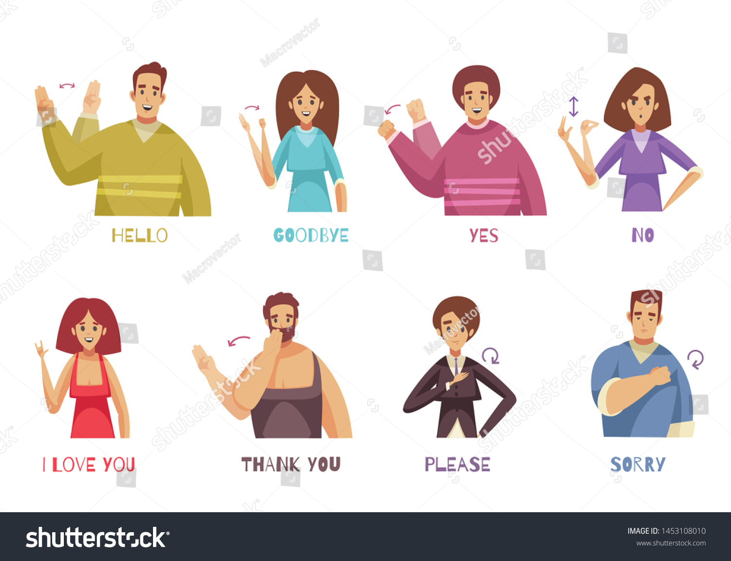 Sign Language Expressions Set People Talking Stock Vector Royalty Free