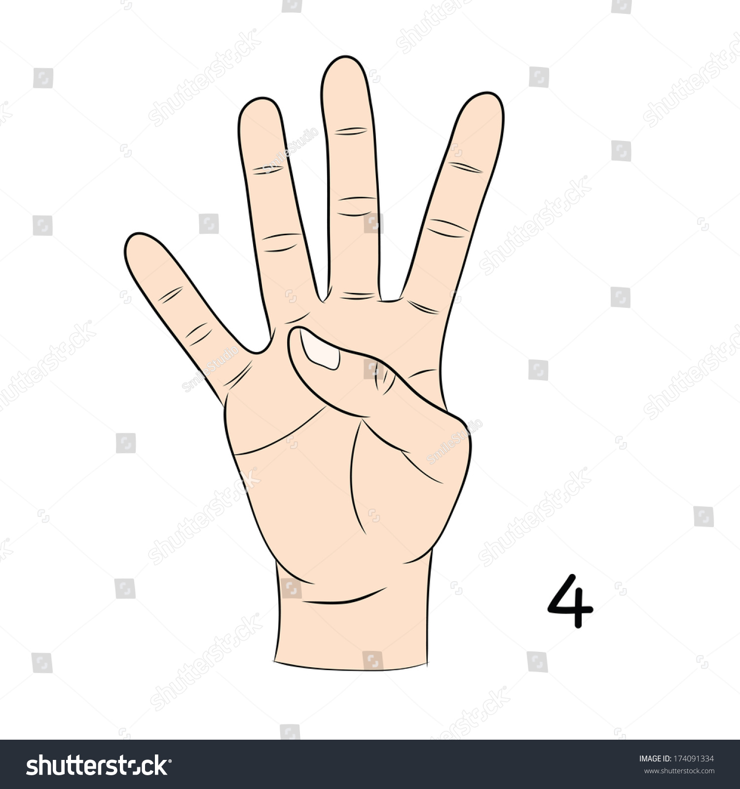 Sign Language ,Number 4 Stock Vector Illustration 174091334 : Shutterstock