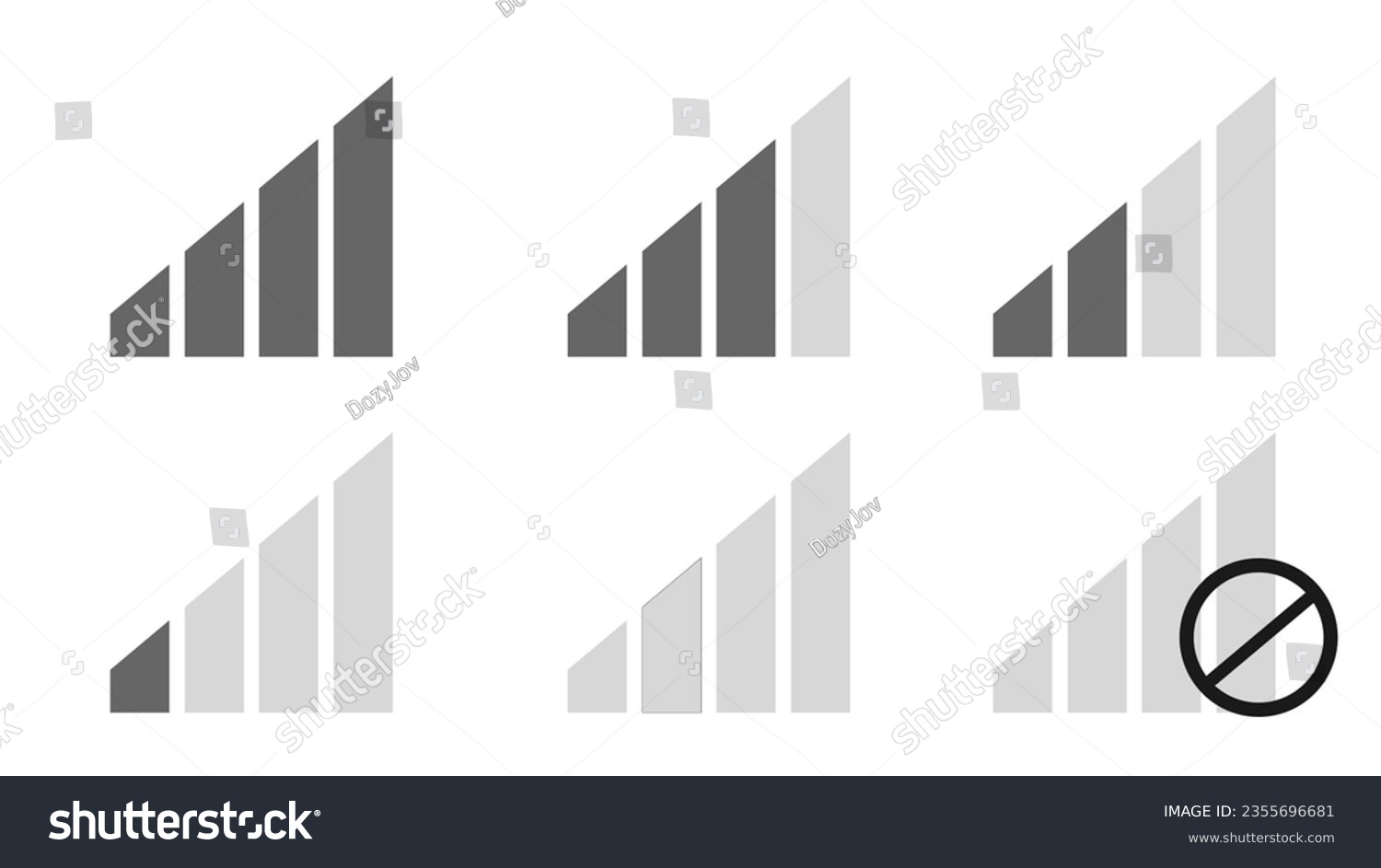 SVG of Signal reception strength simple grey icons six in a sheet svg