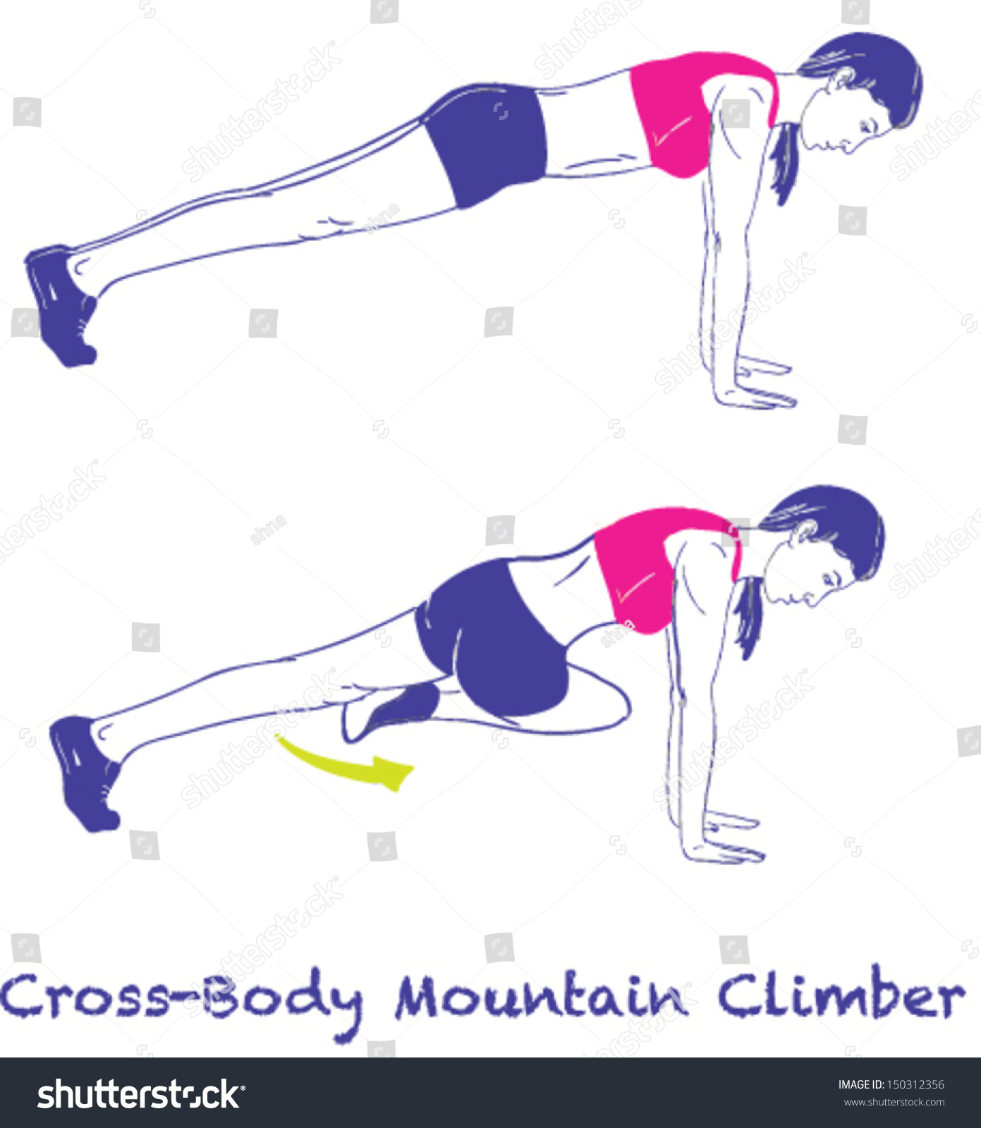 Signed Sports Silhouettes Of Woman Doing Exercises .Cross Body Mountain ...