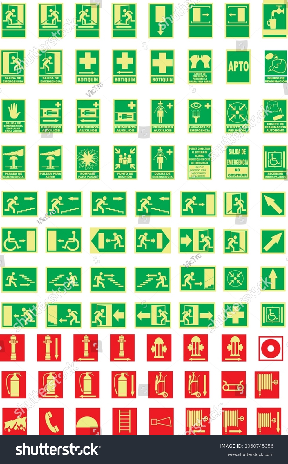 Signs Evacuation Icons Fire Emergency Fire Stock Vector (Royalty Free ...