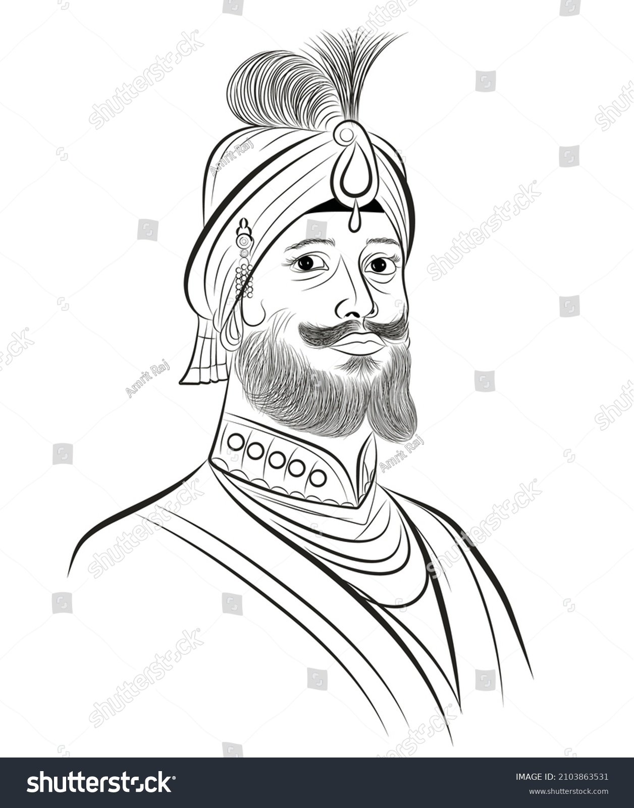 Sikh Religion Tenth Guru Sketch Vector Stock Vector (Royalty Free ...