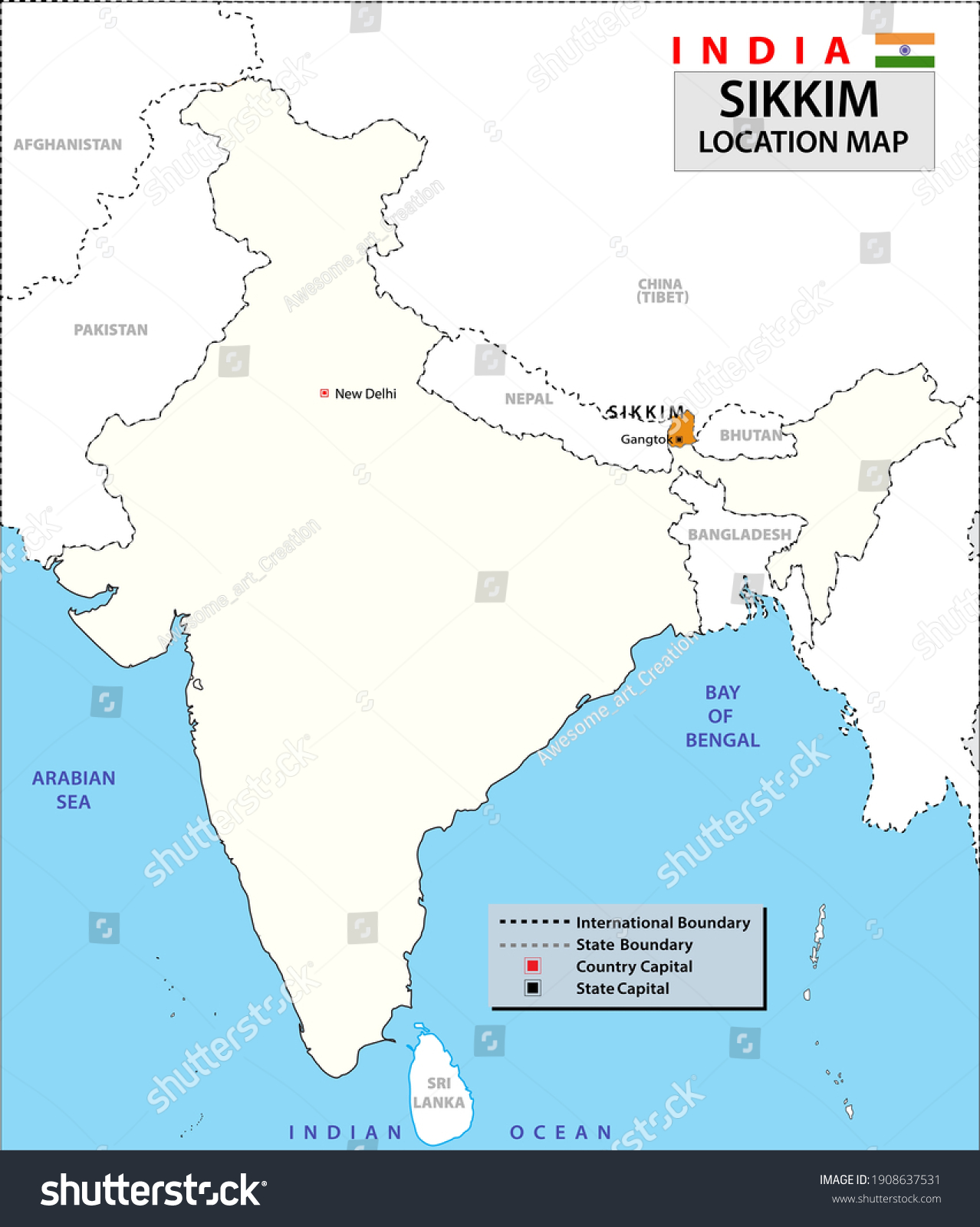 Sikkim Location On India Map Sikkim Map Highlight Sikkim Map On Stock Vector (Royalty Free) 1908637531 |  Shutterstock