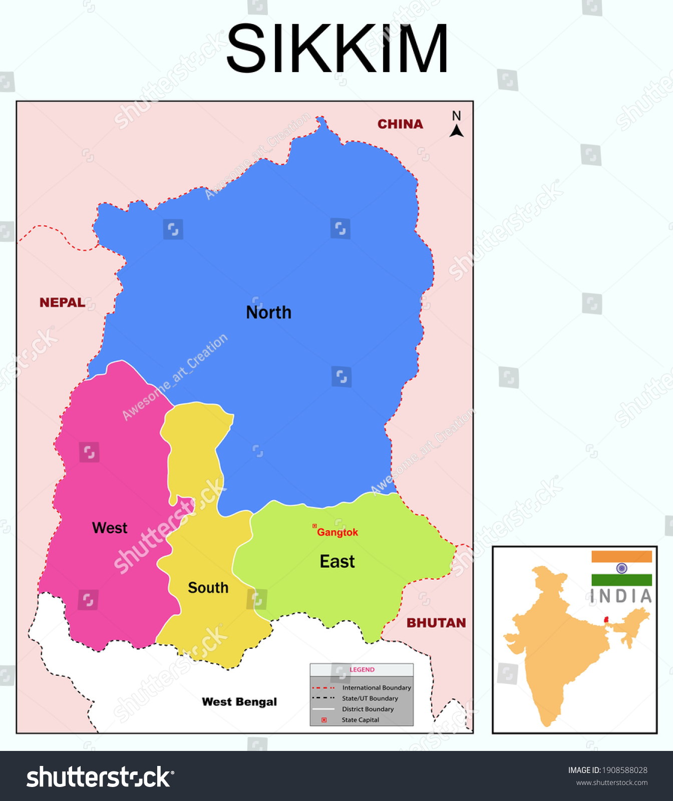 Map Of Sikkim With Districts Sikkim Map Highlight Sikkim Map On Stock Vector (Royalty Free) 1908636880 |  Shutterstock