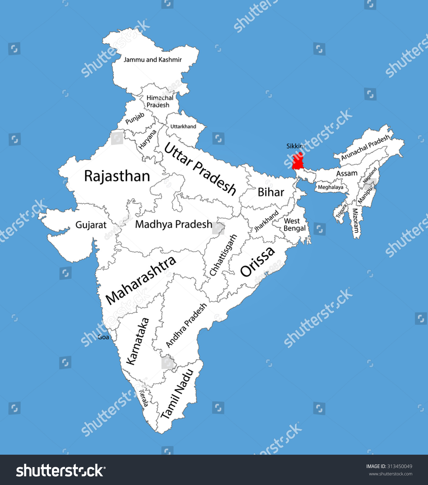 Sikkim In India Map Sikkim State India Vector Map Silhouette Stock Vector (Royalty Free)  313450049 | Shutterstock