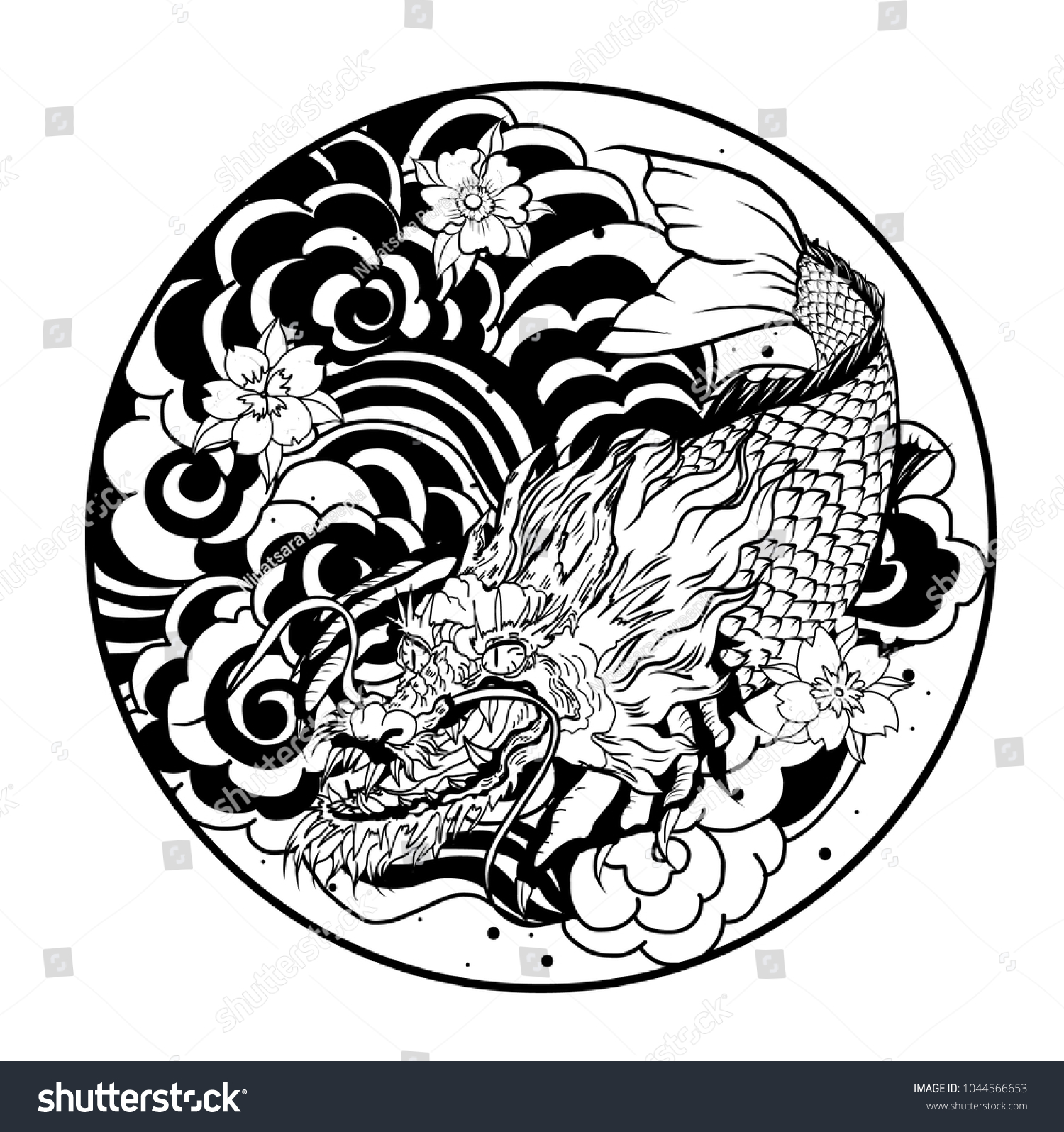 Silhouette Doodle Art Koi Dragon Fish Stock Vector Royalty Free