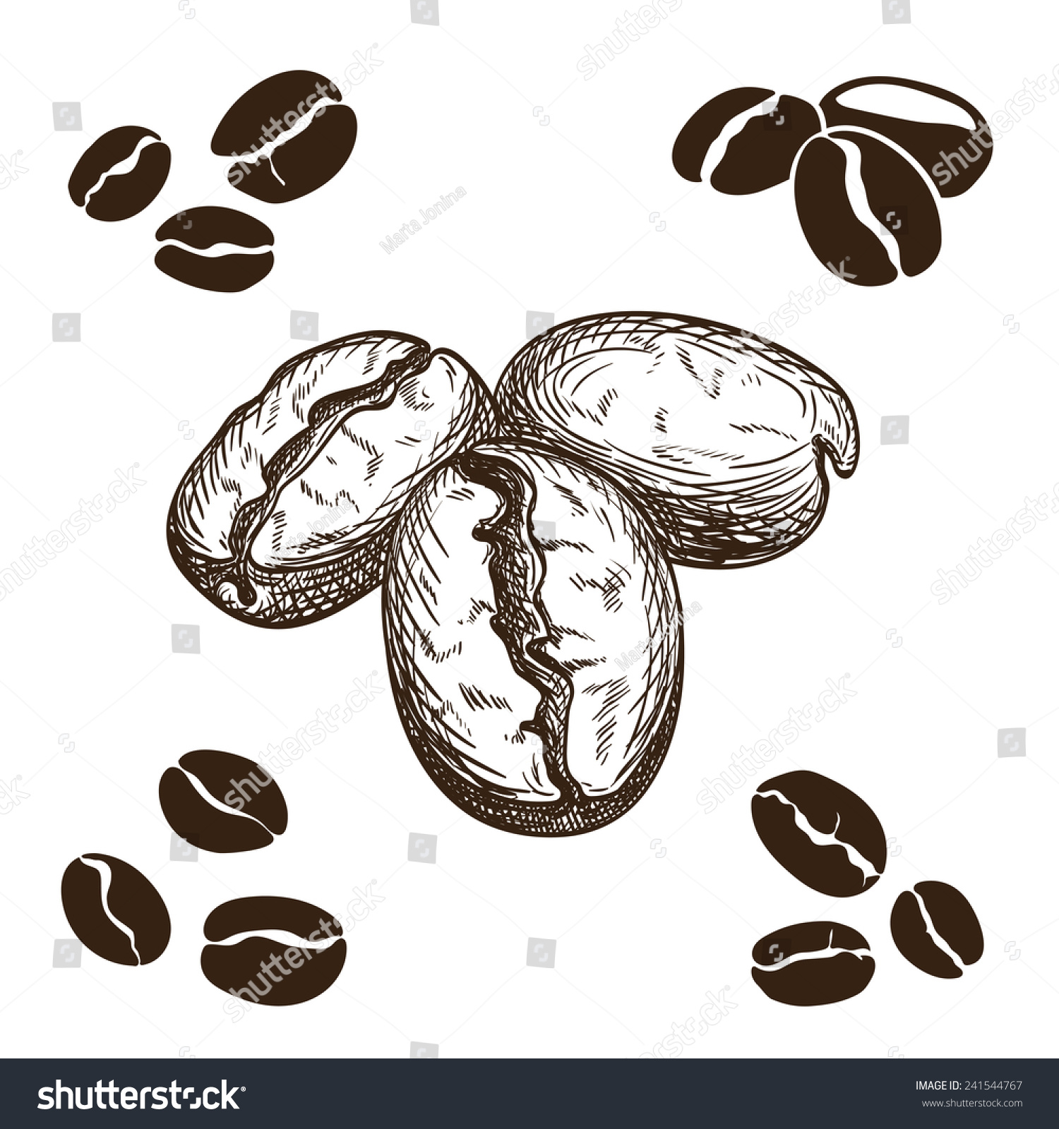 Download Silhouette Hand Drawn Coffee Beans Stock Vector (Royalty ...