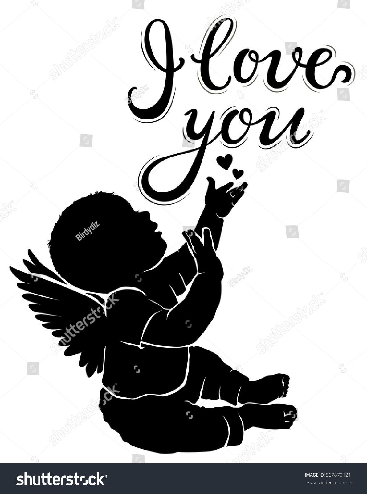 Download Silhouette Baby Angel Text I Love Stock Vector 567879121 ...