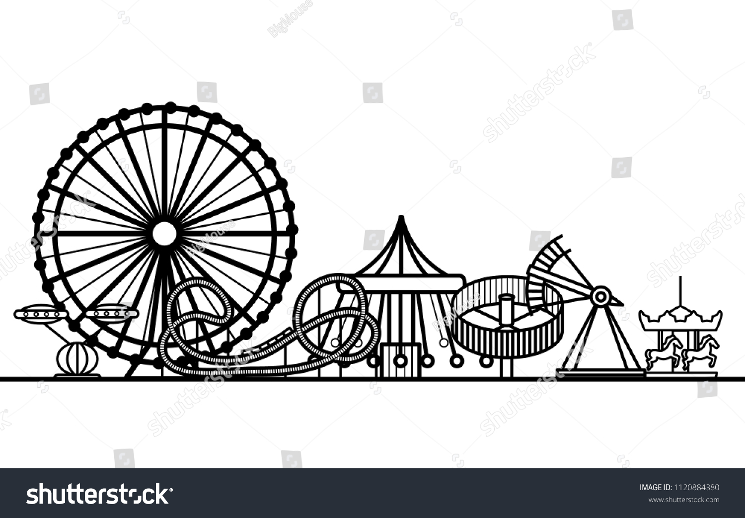 Silhouette Black Amusement Park Attraction Leisure Stock Vector ...