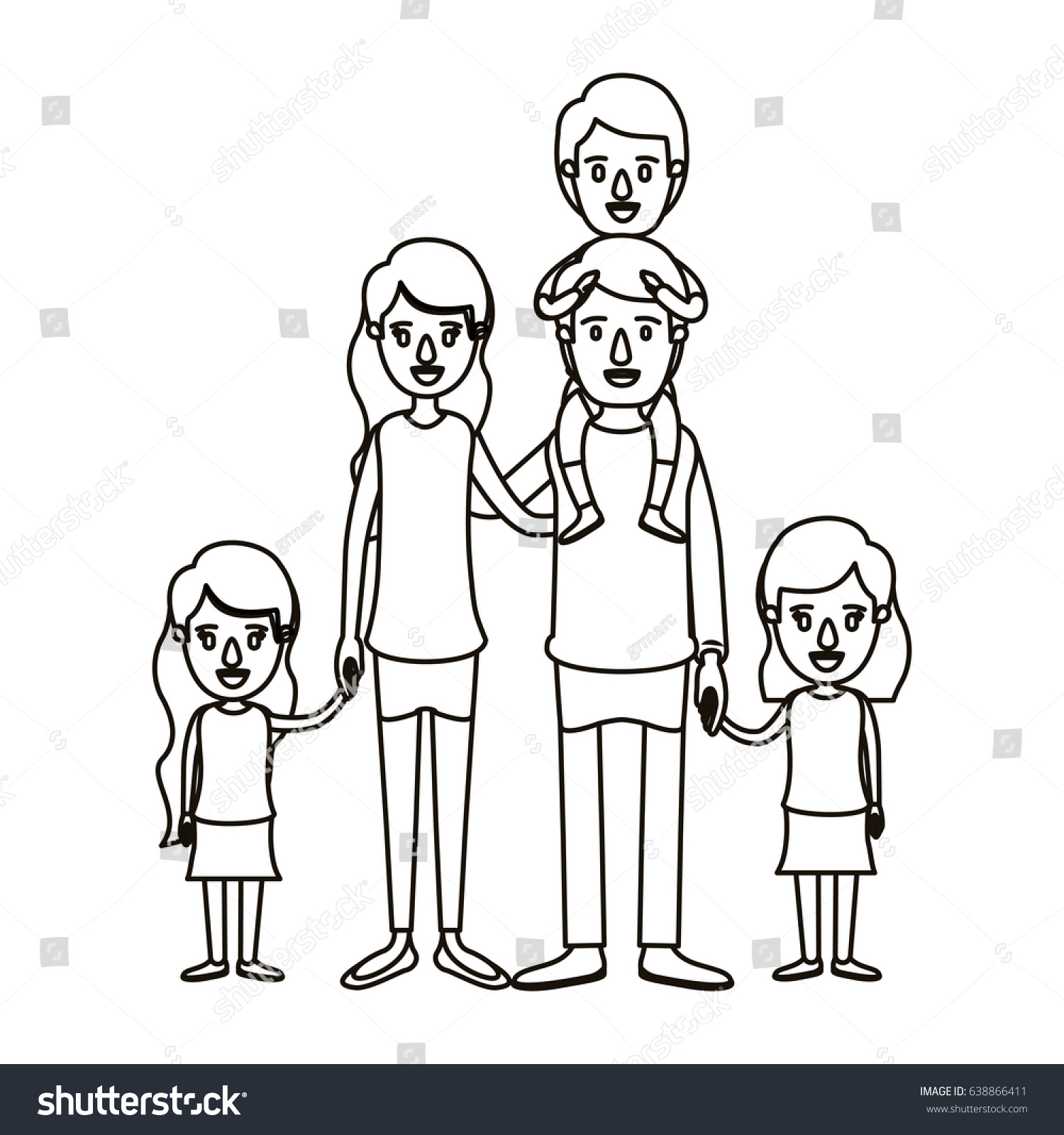 Silhouette Caricature Big Family Parents Boy Stock Vector (Royalty Free ...