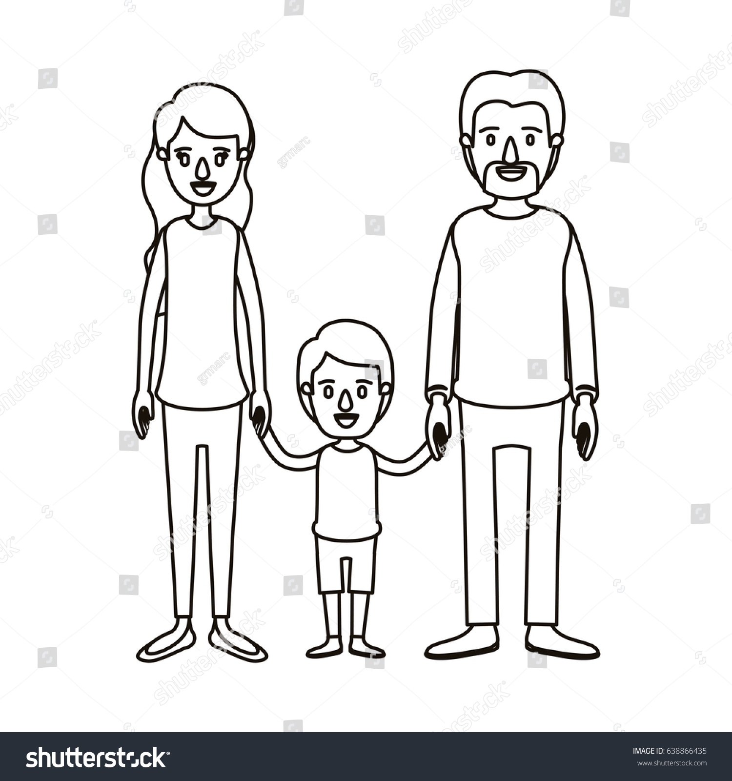 Silhouette Caricature Family Parents Little Boy Stock Vector (Royalty ...