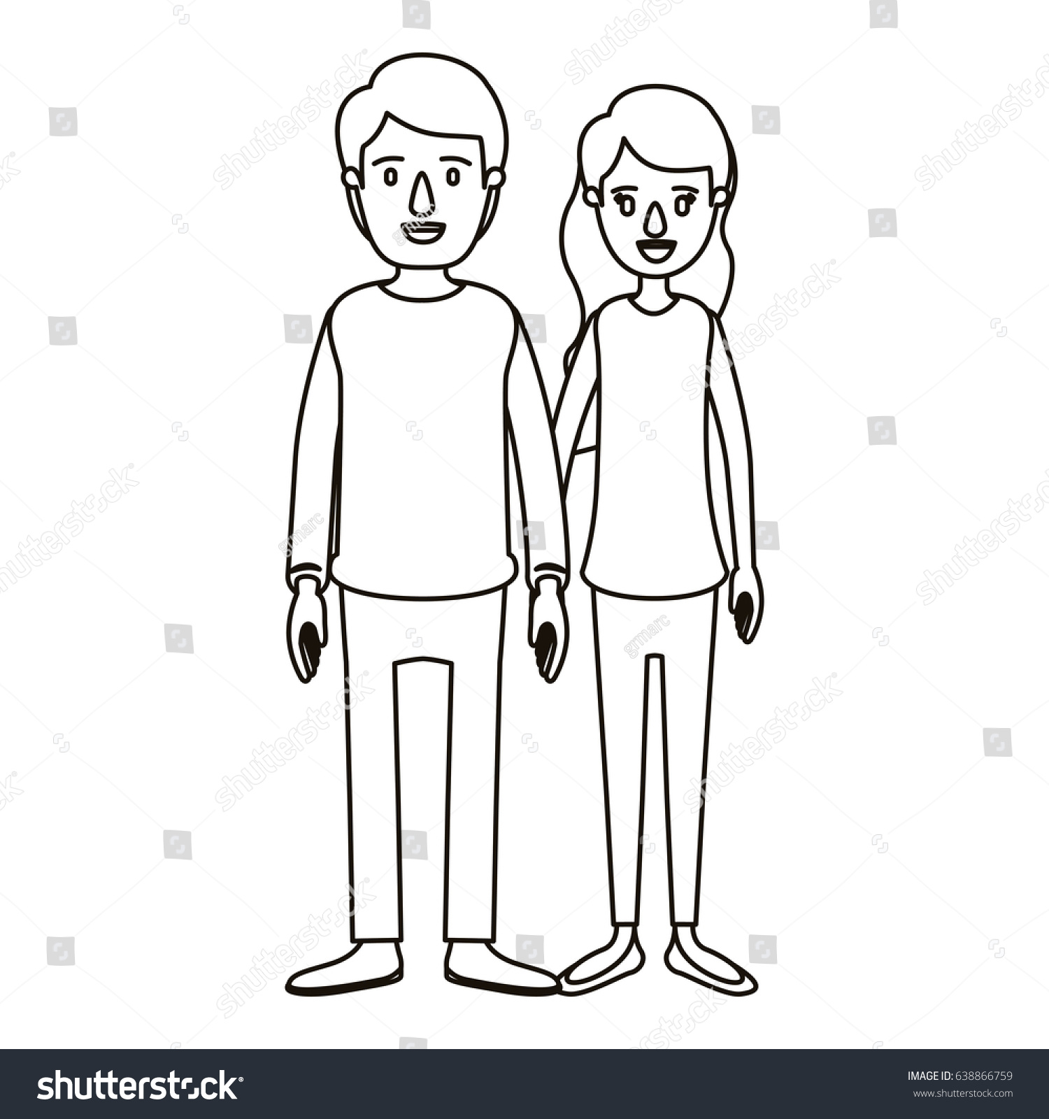 Silhouette Caricature Full Body Couple Casual Stock Vector (Royalty ...