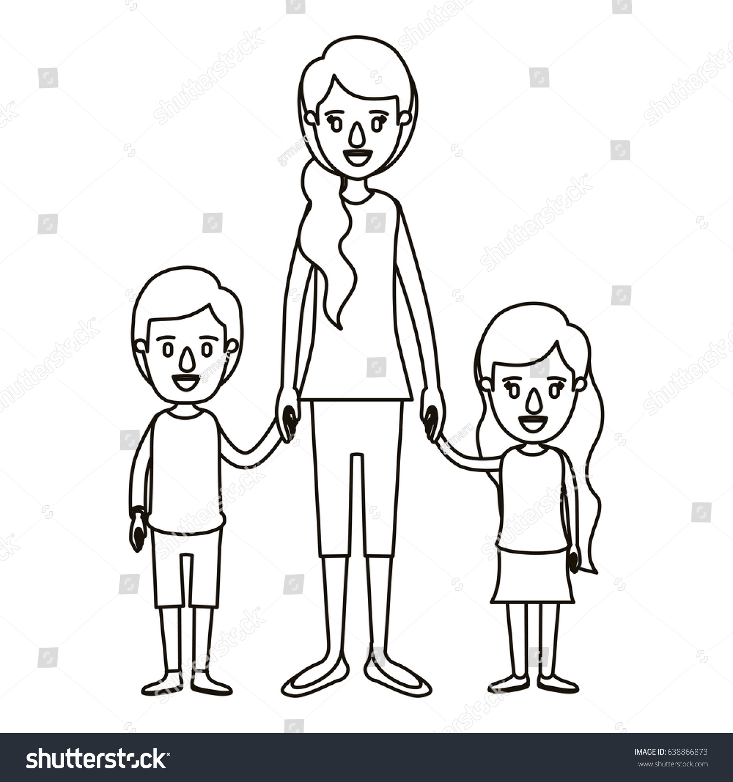 Silhouette Caricature Full Body Mother Taken Stock Vector (Royalty Free ...