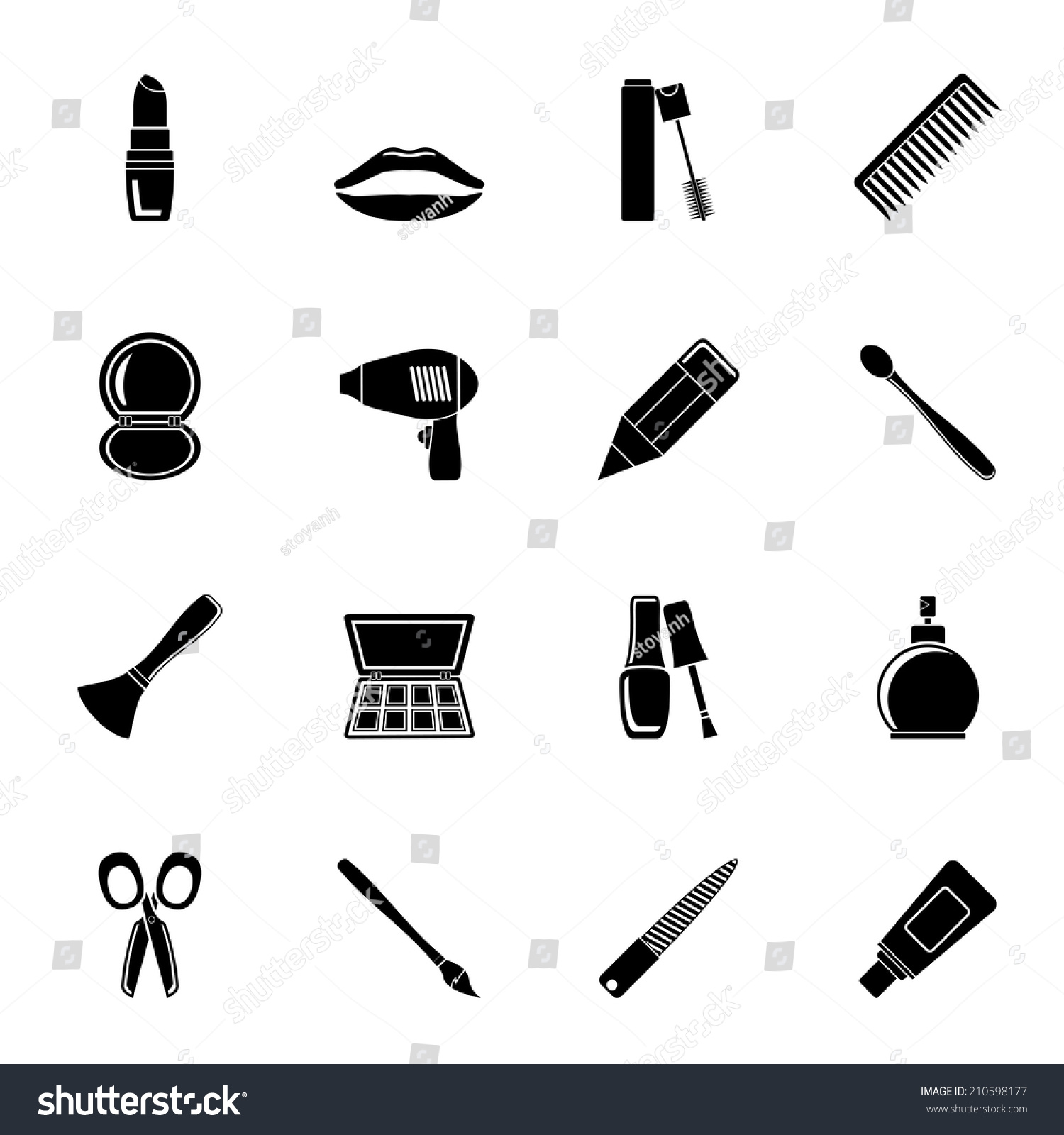 Silhouette Cosmetic Make Hairdressing Icons Vector Stock Vector Royalty Free 210598177 3062