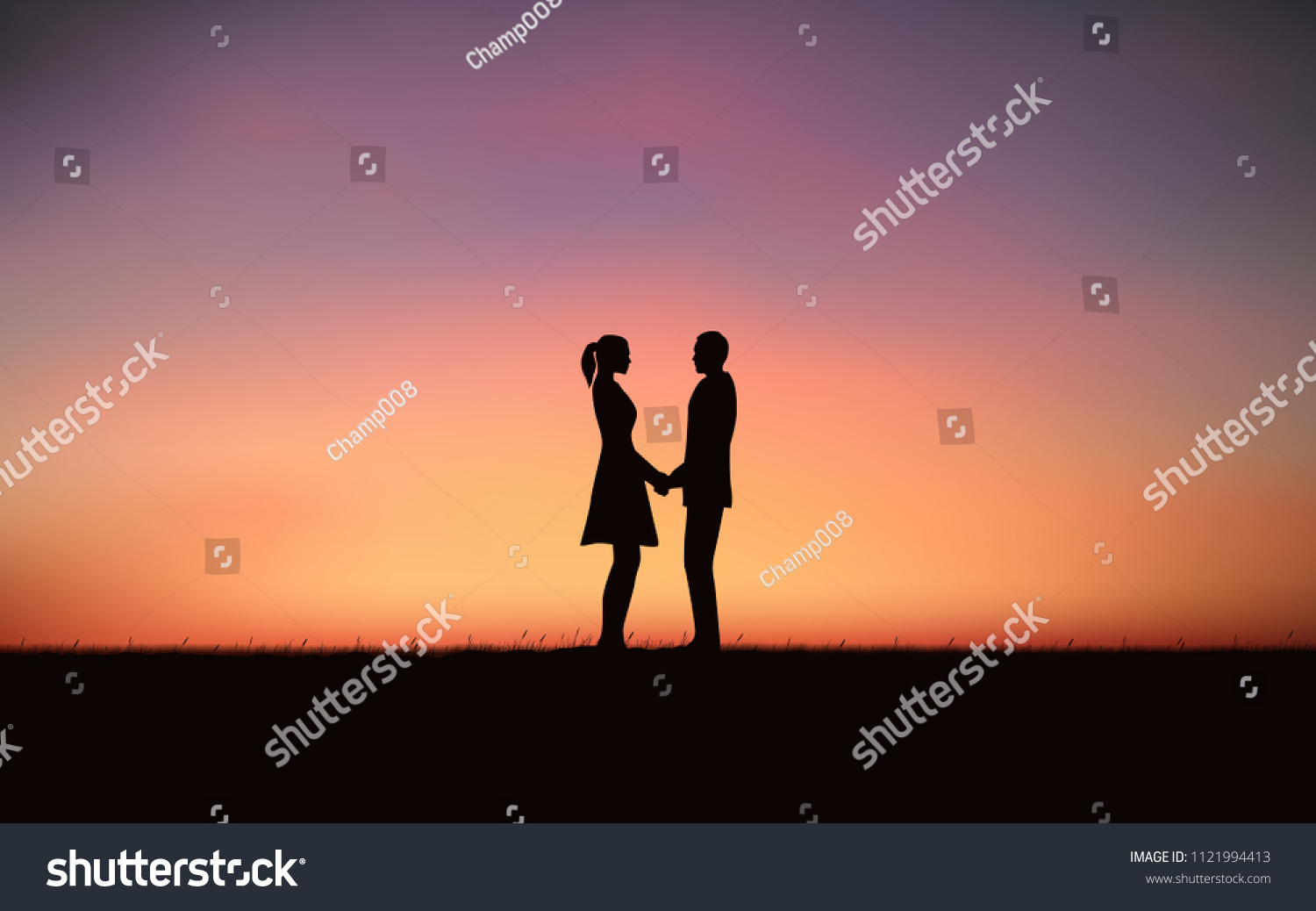 Silhouette Couple Holding Hand Standing Together Stock Vector (Royalty ...