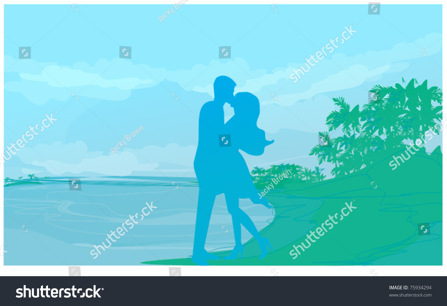 Silhouette Couple On Tropical Beach Stock Vector Royalty Free 75934294 Shutterstock 1174