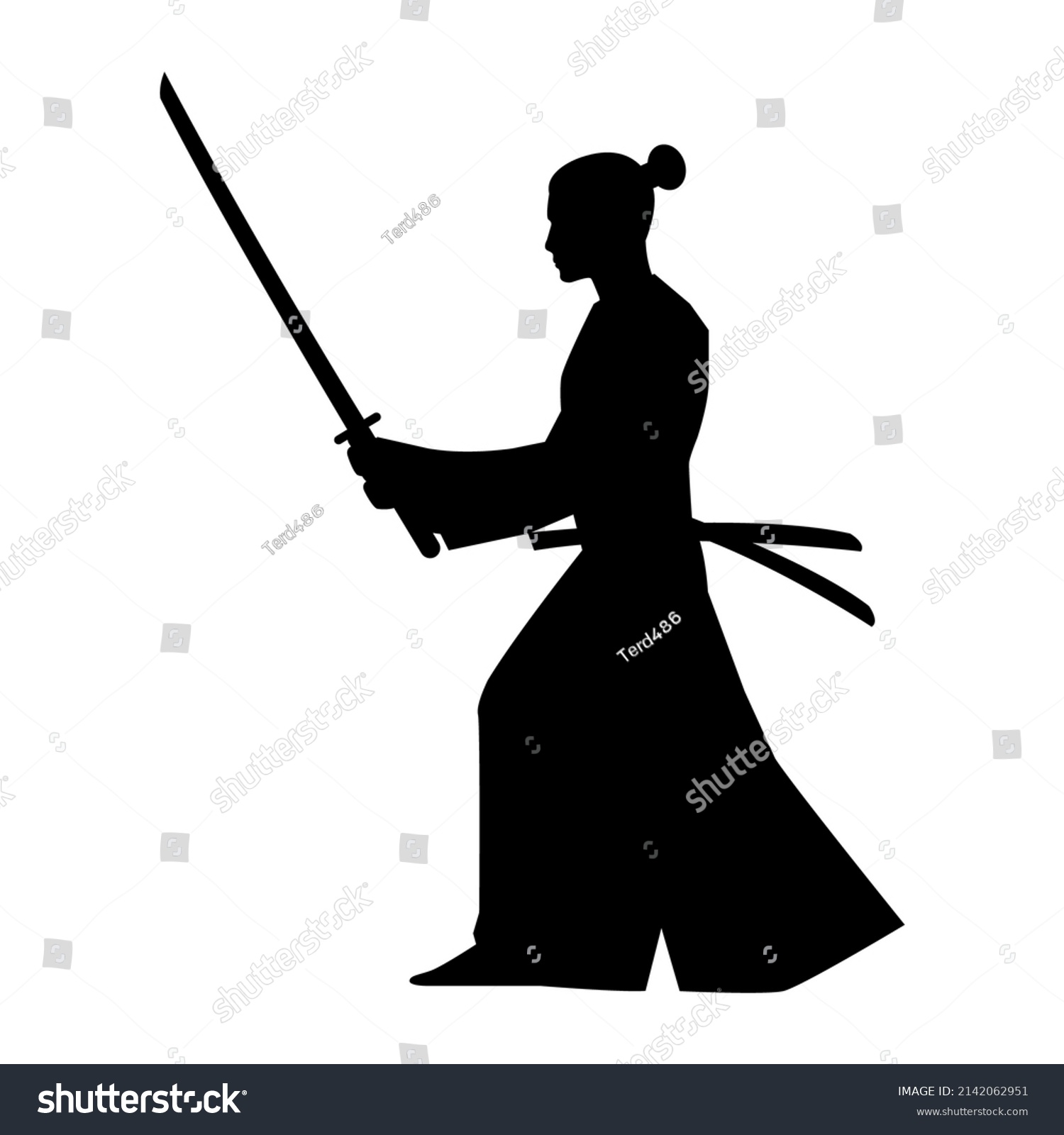 Silhouette Design Japanese Warrior Traningvector Illustration Stock ...