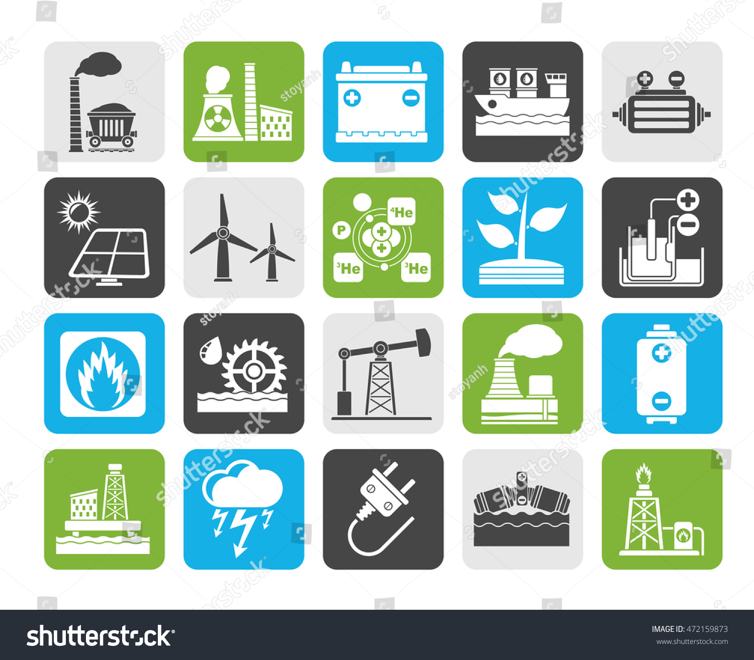 Silhouette Electricity Energy Source Icons Vector Stock Vector ...