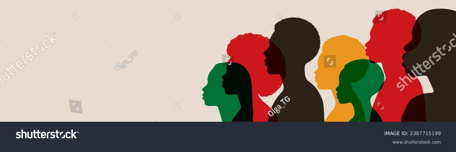 SVG of Silhouette face head in profile ethnic group of black African and African American men and women. Identity concept - racial equality and justice. Racism, discrimination. Juneteenth emancipation. svg