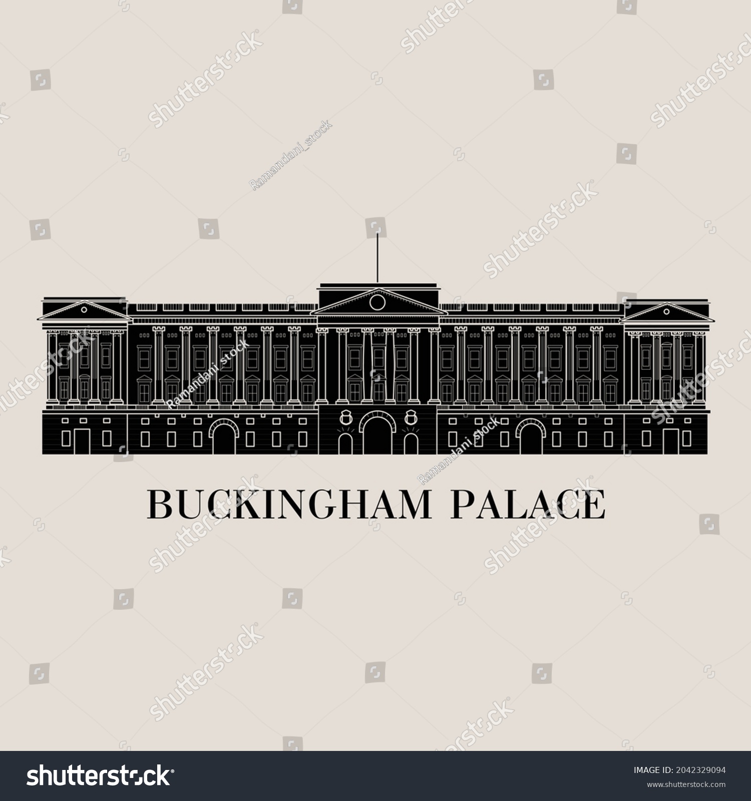SVG of Silhouette flat vector illustration of a historic building in London, Simple outline icon design cartoon landmark for vacation travel trip tourist attractions. Buckingham Palace, London England svg