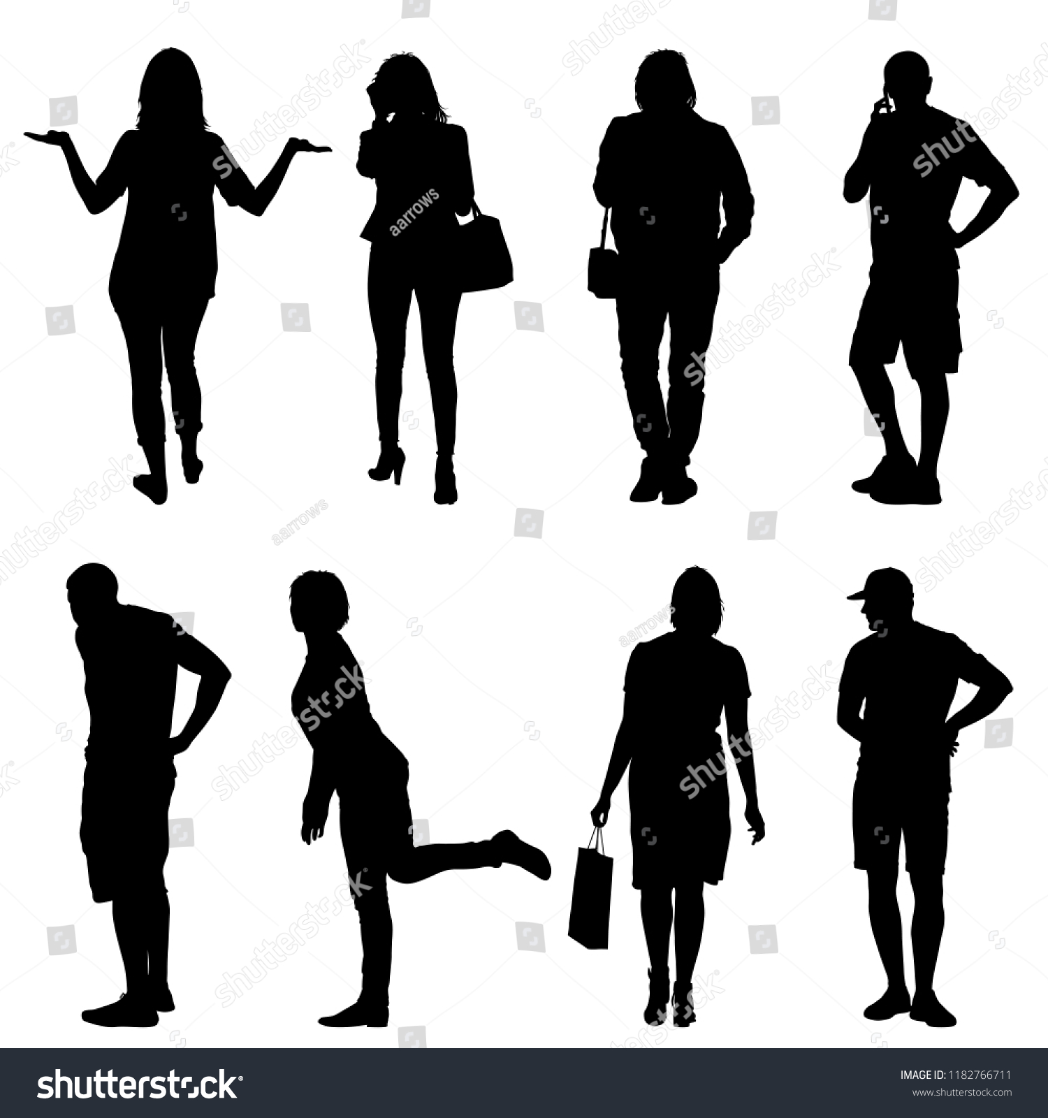 Silhouette Group People Standing On White Vector De Stock Libre De