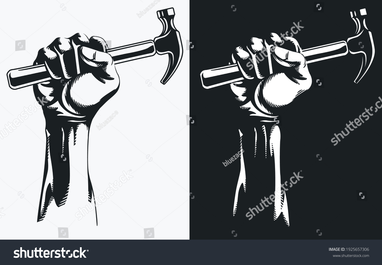 SVG of Silhouette hand holding hammer clipart drawing, transparent logo illlustration svg