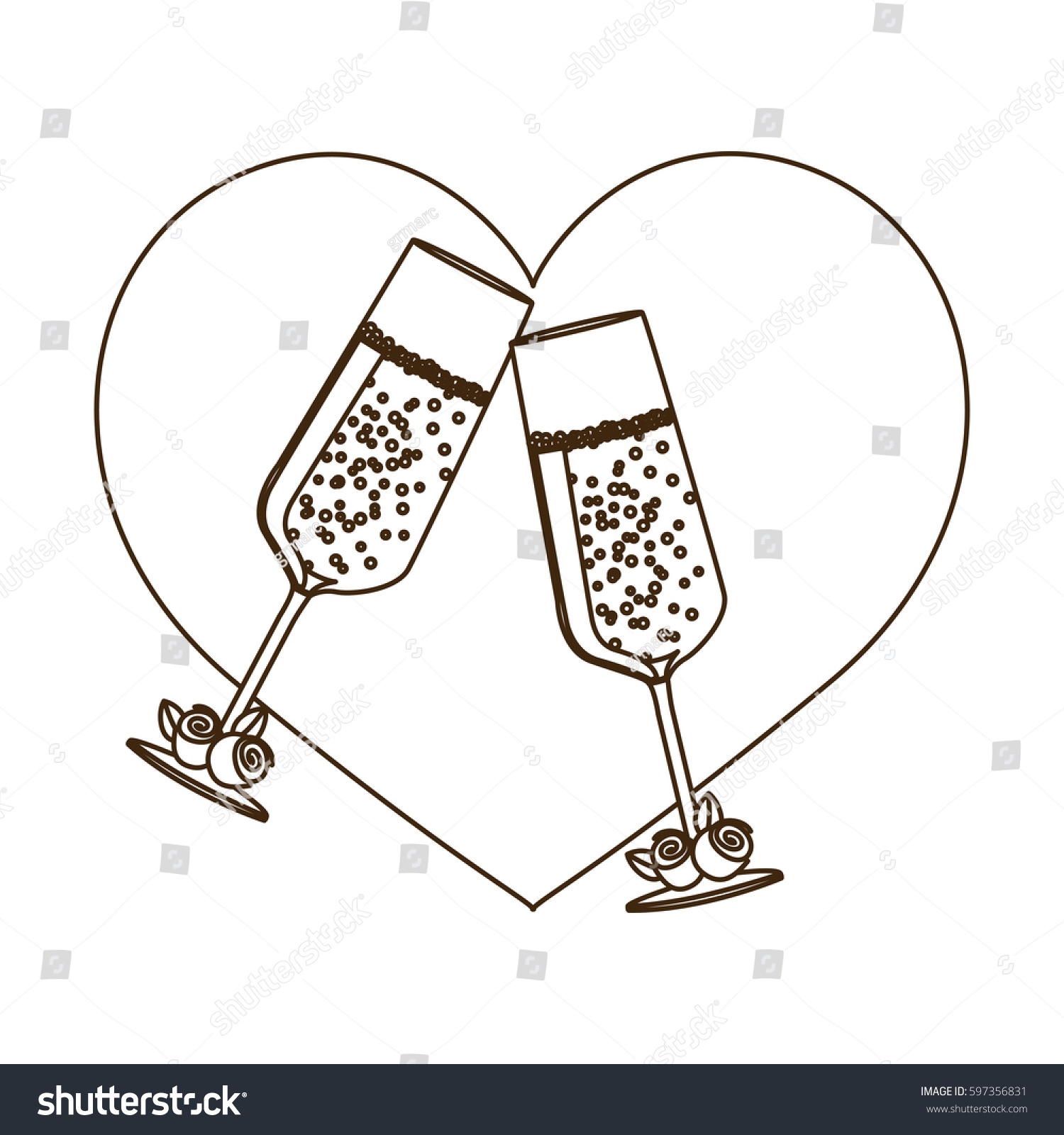 Silhouette Heart Toast Champagne Glasses Wedding Stock Vector Royalty Free 597356831