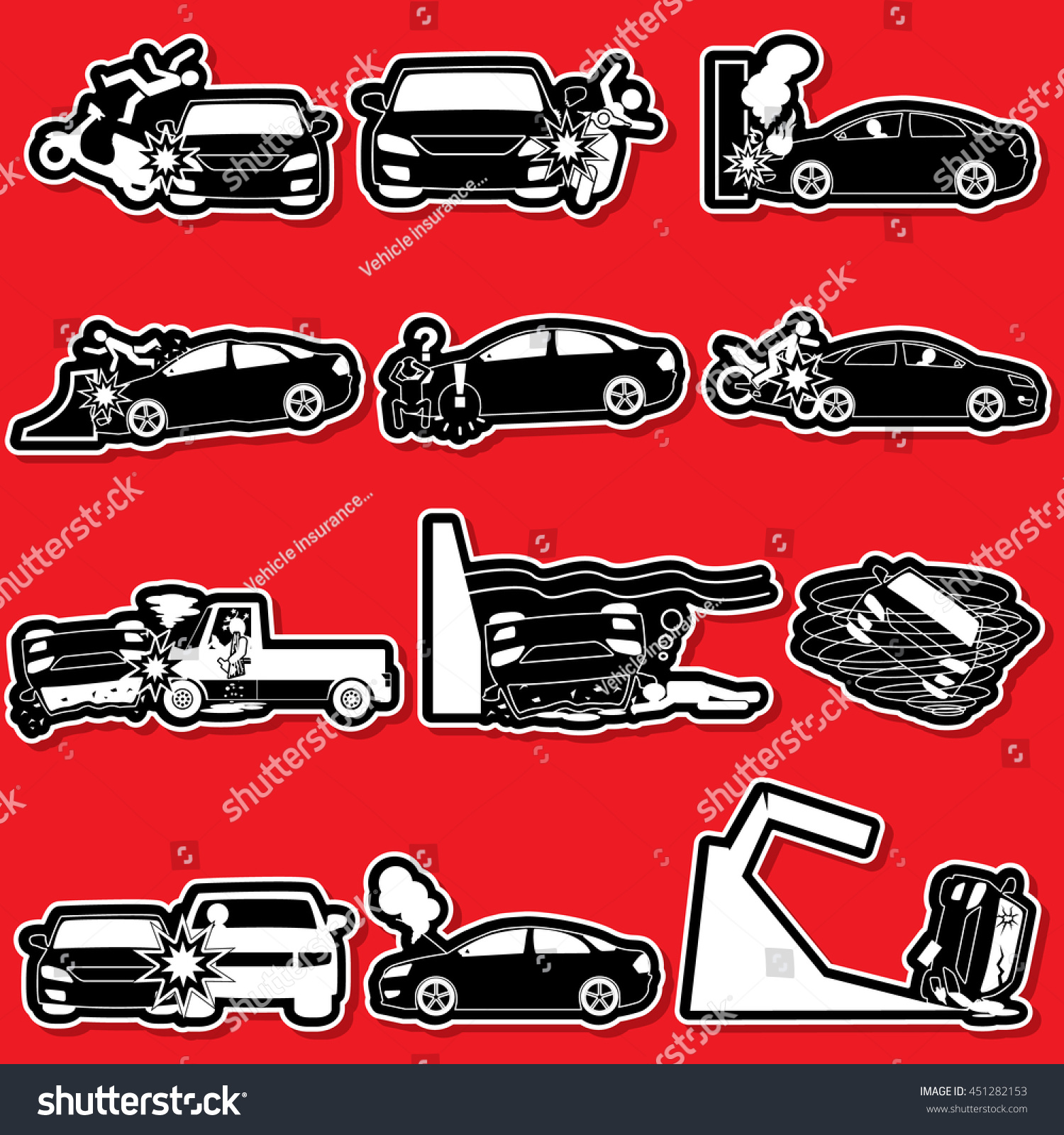 silhouette icons personal car accident insurance stock