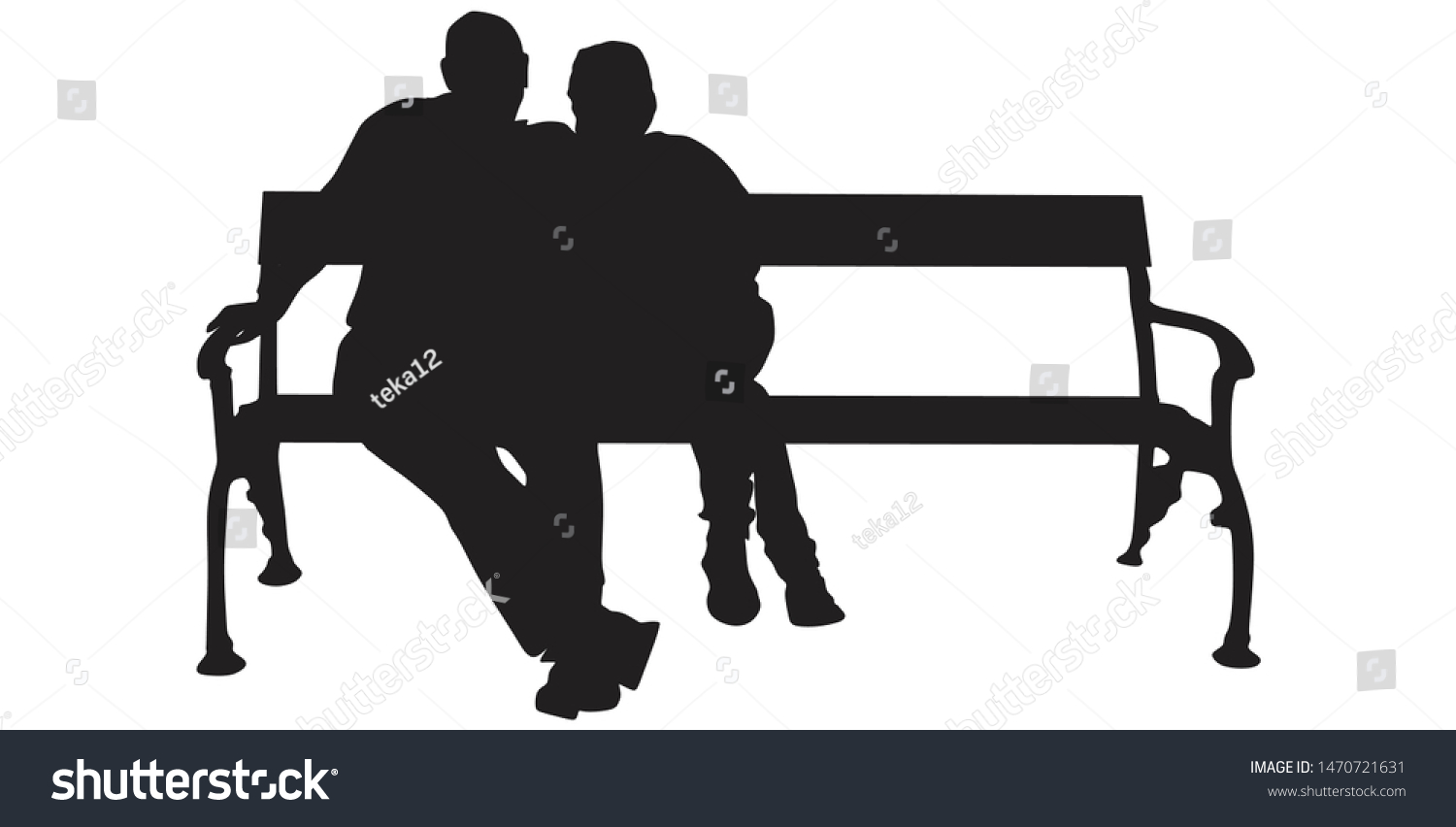 ベンチに座っているカップルのシルエットイラスト のベクター画像素材 ロイヤリティフリー
