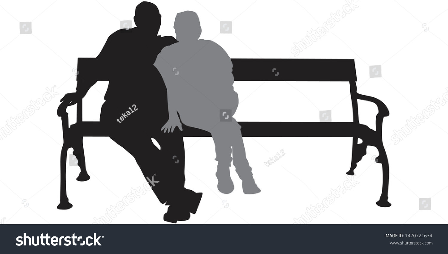 Silhouette Illustration Couple Sitting On Bench Stock Vector (royalty 