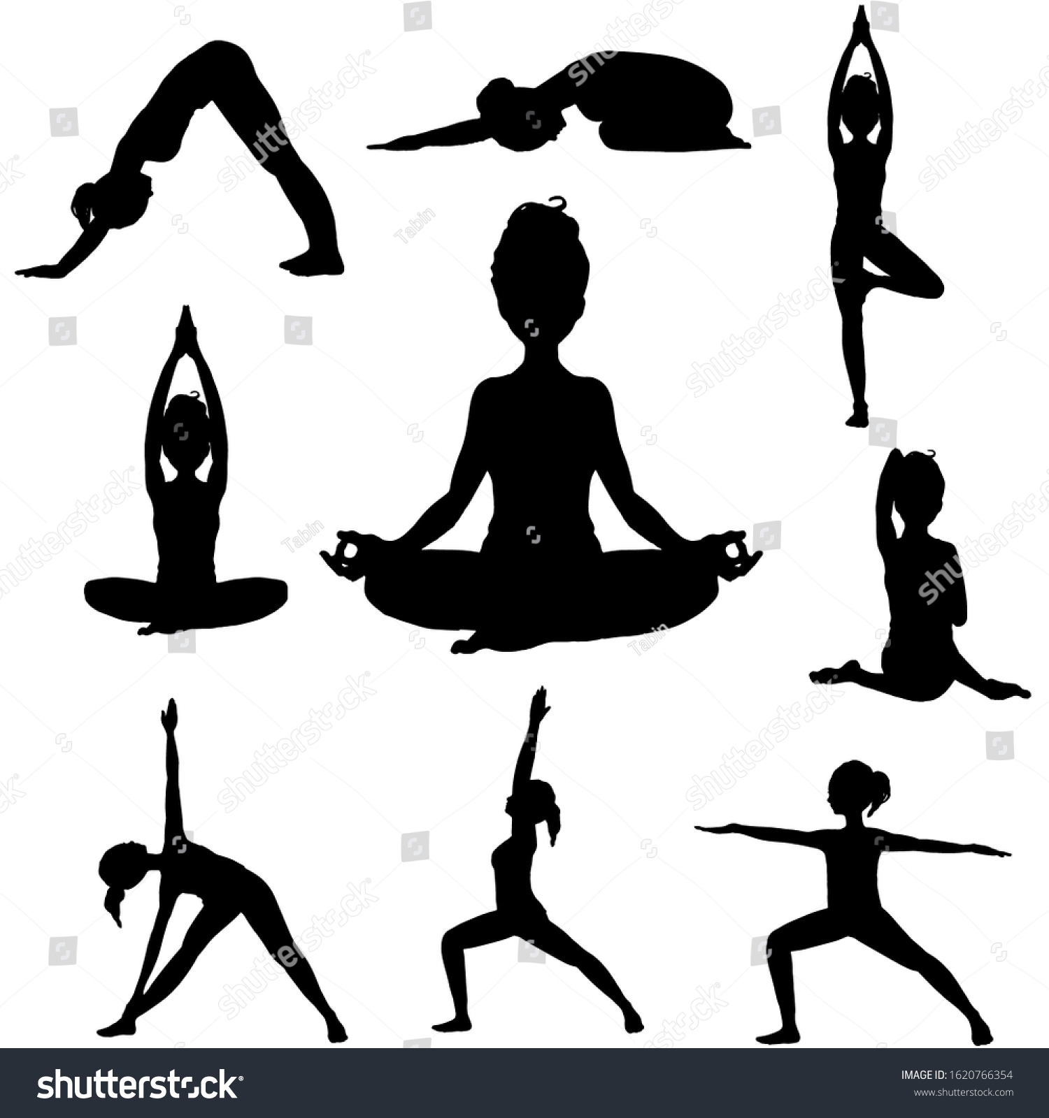 Silhouette Illustration Woman Doing Various Yoga Stock Vector (royalty 