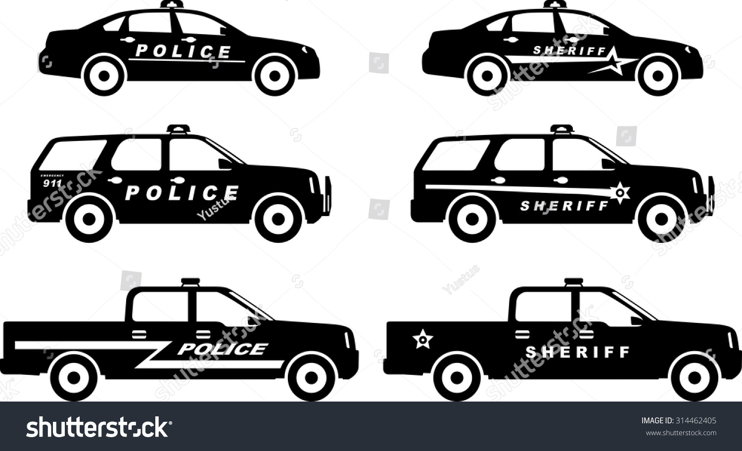 Silhouette Illustration Of Police And Sheriff Cars Isolated On White ...