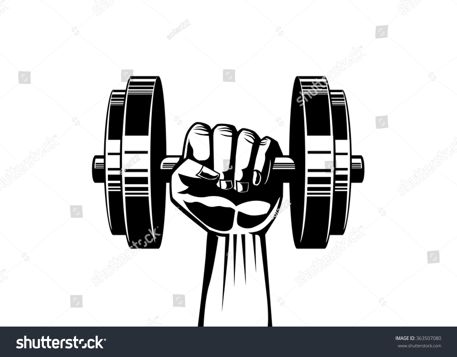 Silhouette Illustration Strong Hand Lifting Steel Stock Vector