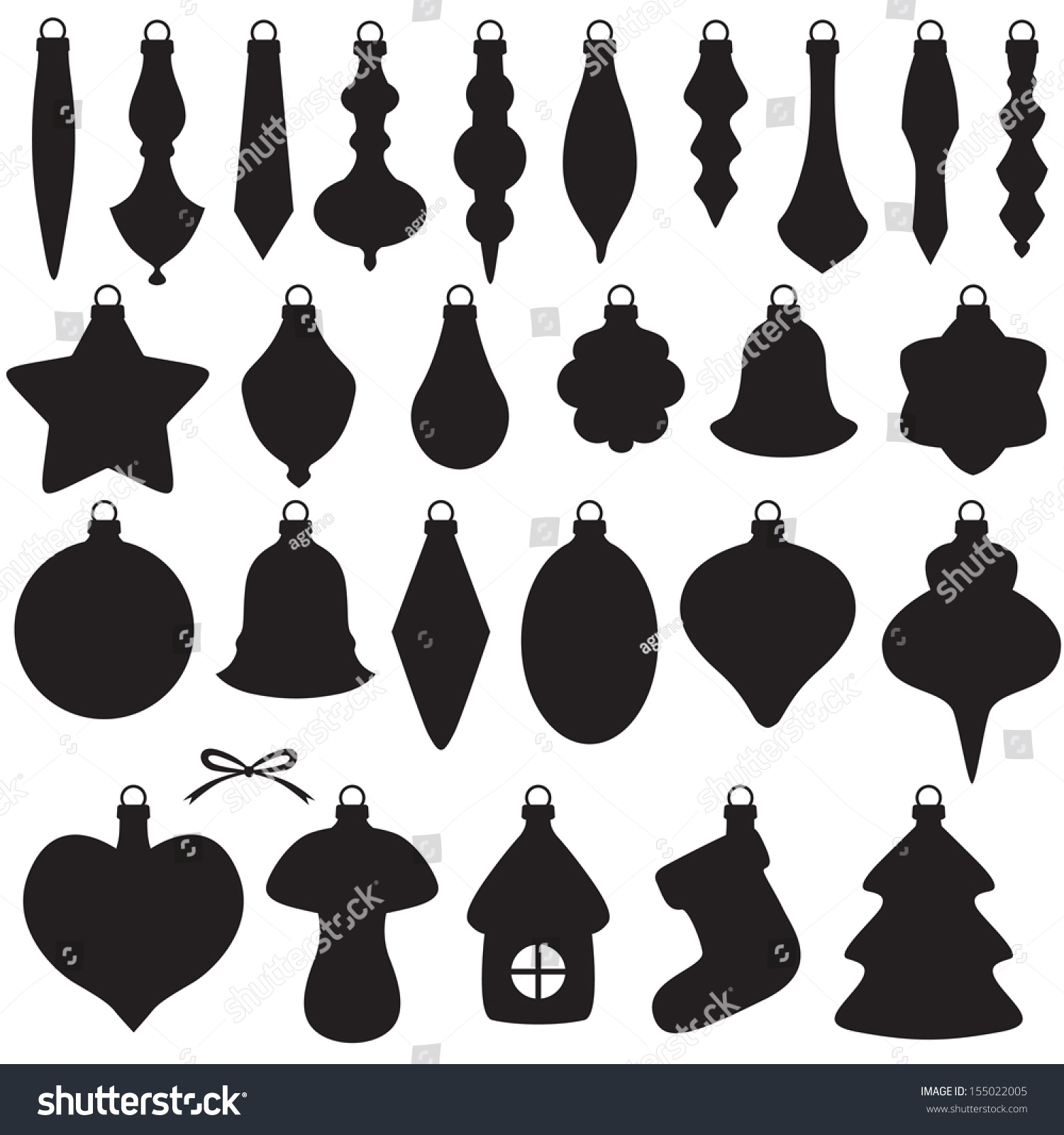 Silhouette Image Christmas Baubles Set Stock Vector 155022005 ...