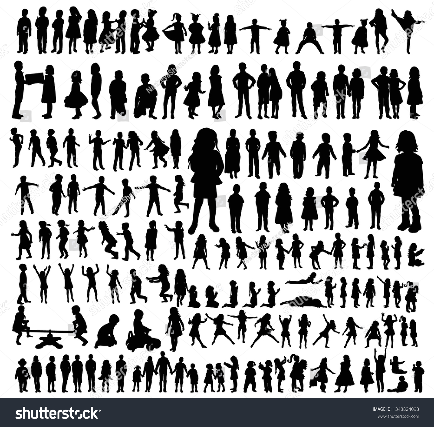 Silhouette Kids Set Stock Vector (Royalty Free) 1348824098 | Shutterstock