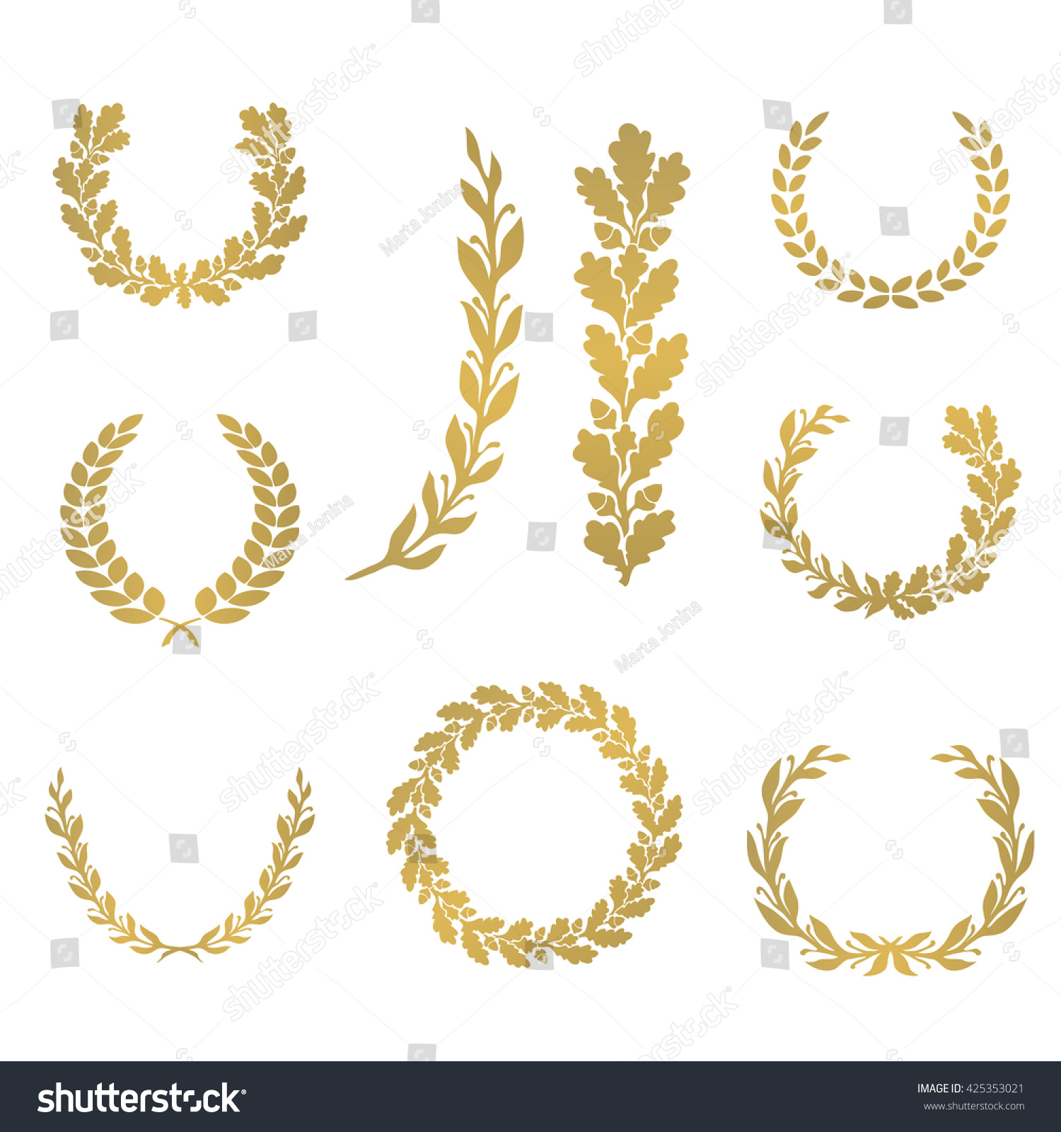 SVG of Silhouette laurel and oak wreaths in different  shapes - half circle, circle, branch svg