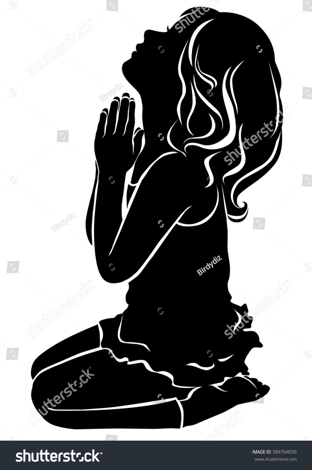 Silhouette Little Girl Praying Black White Stock Vector 584764036 ...