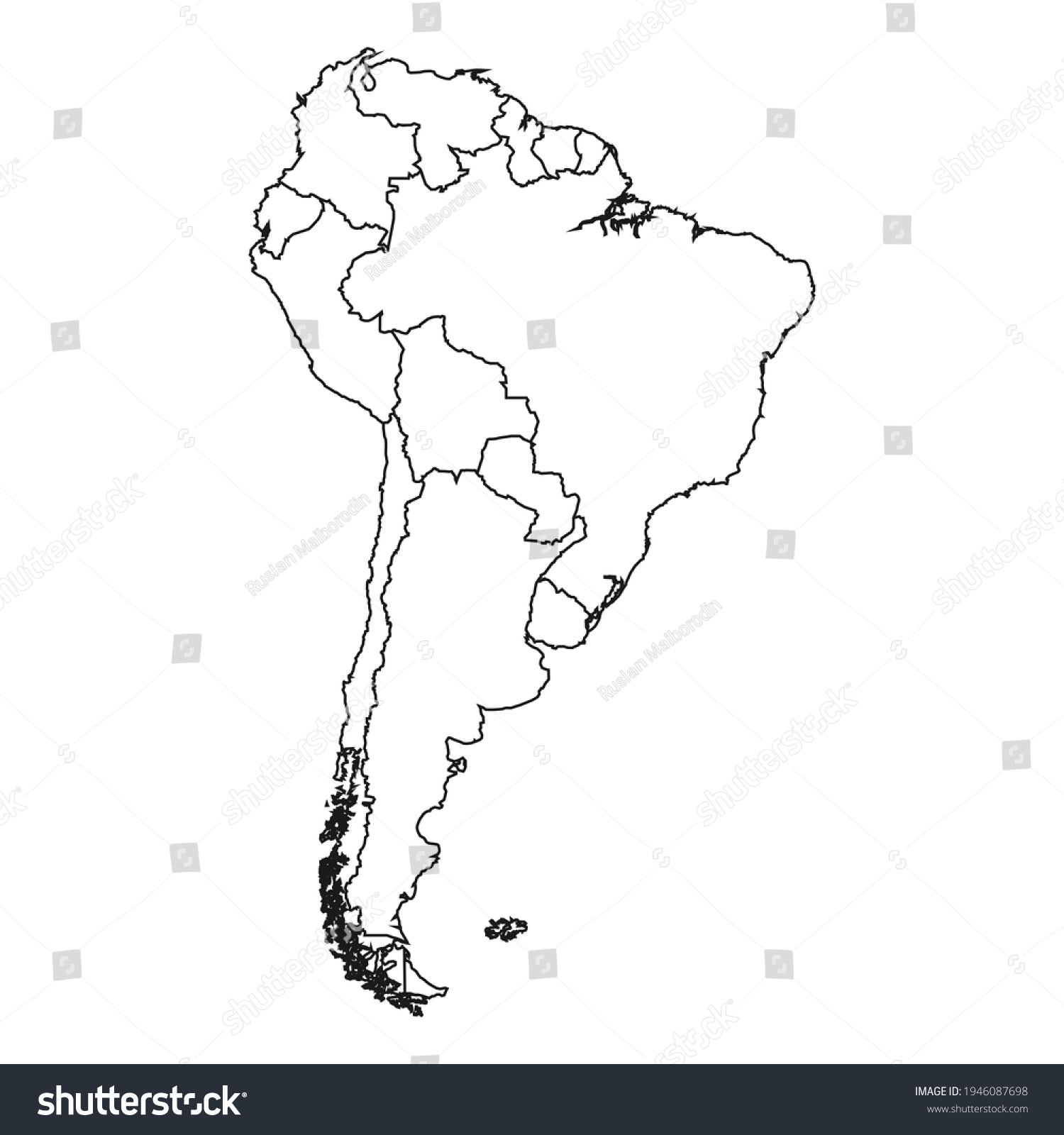 Silhouette Map South America Stock Vector (Royalty Free) 1946087698 ...