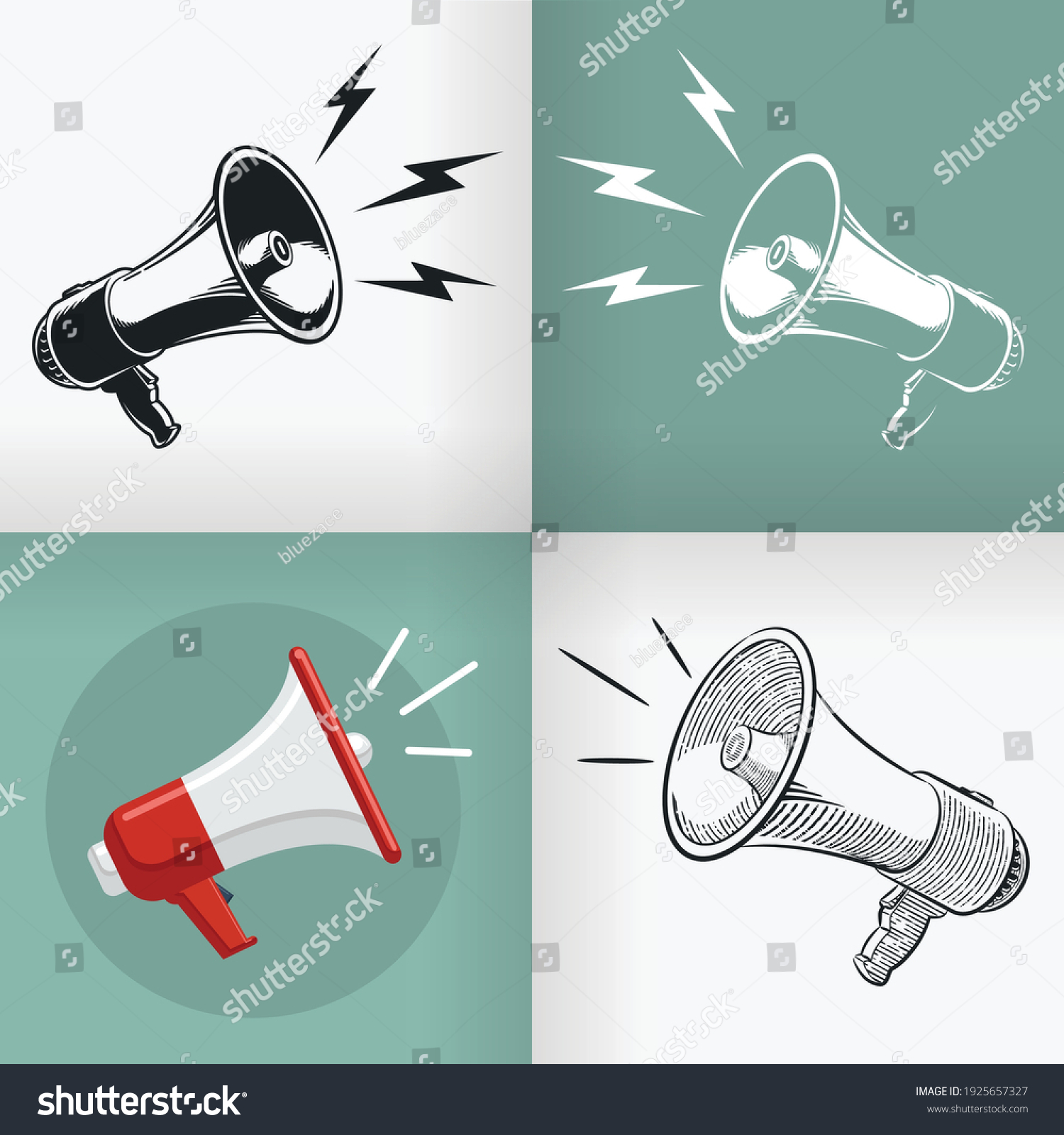 SVG of Silhouette megaphone horn loudspeaker vintage logo black and white, hand drawn doodle outline sketch, isolated flat design cartoon drawing clipart illustration svg