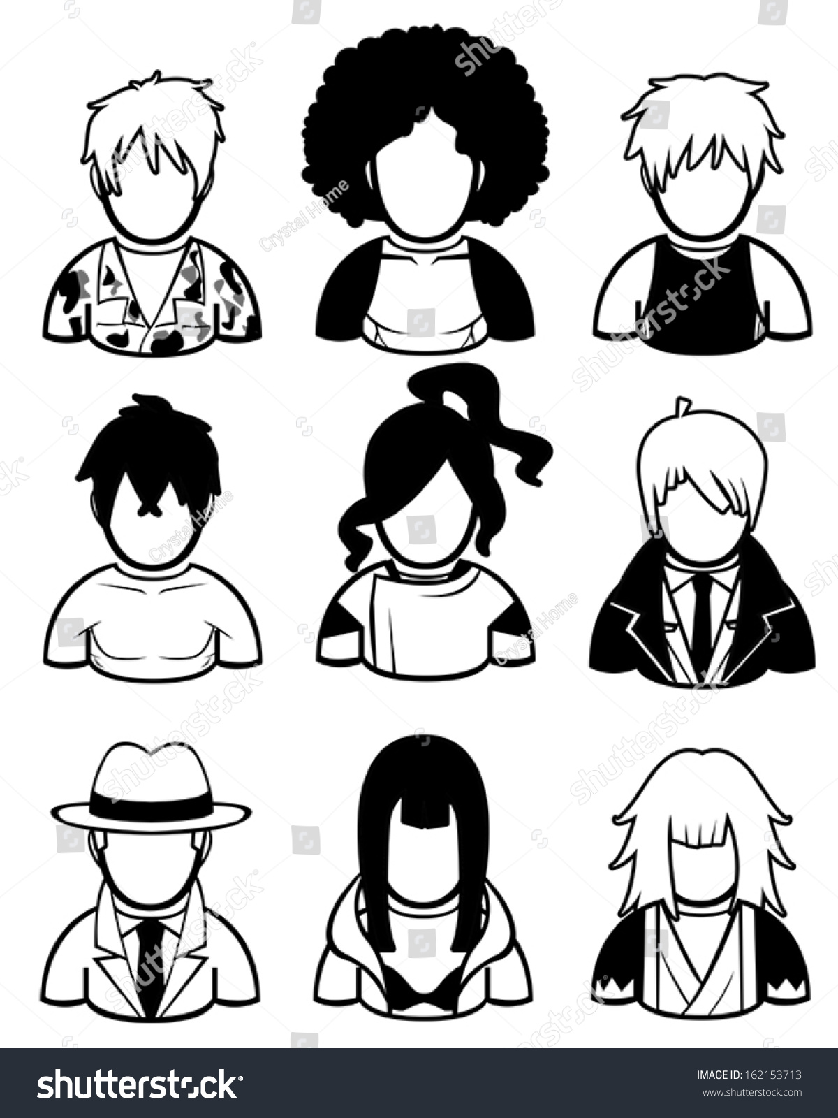 SVG of Silhouette men icon set in different costume fashion culture style and era such as hipster, mafia, businessman, afro, and samurai, create by cartoon vector svg