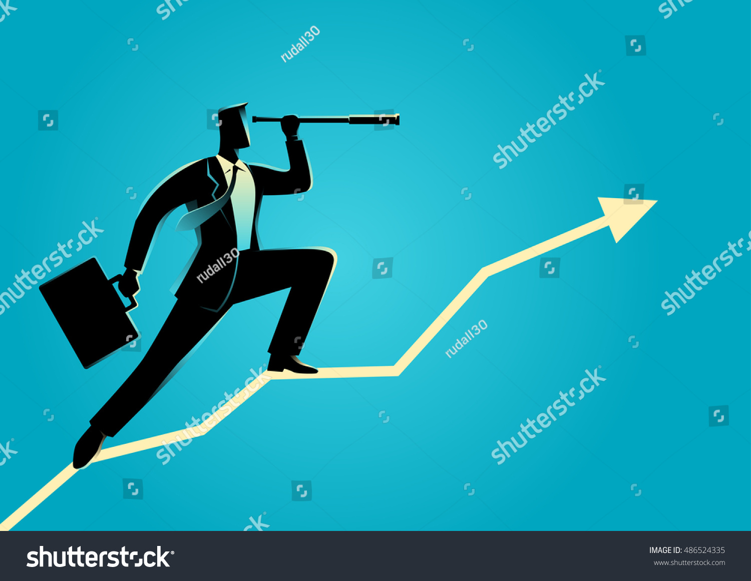 SVG of Silhouette of a businessman using telescope on graphic chart. Concept for forecast, prediction, success, planning in business svg