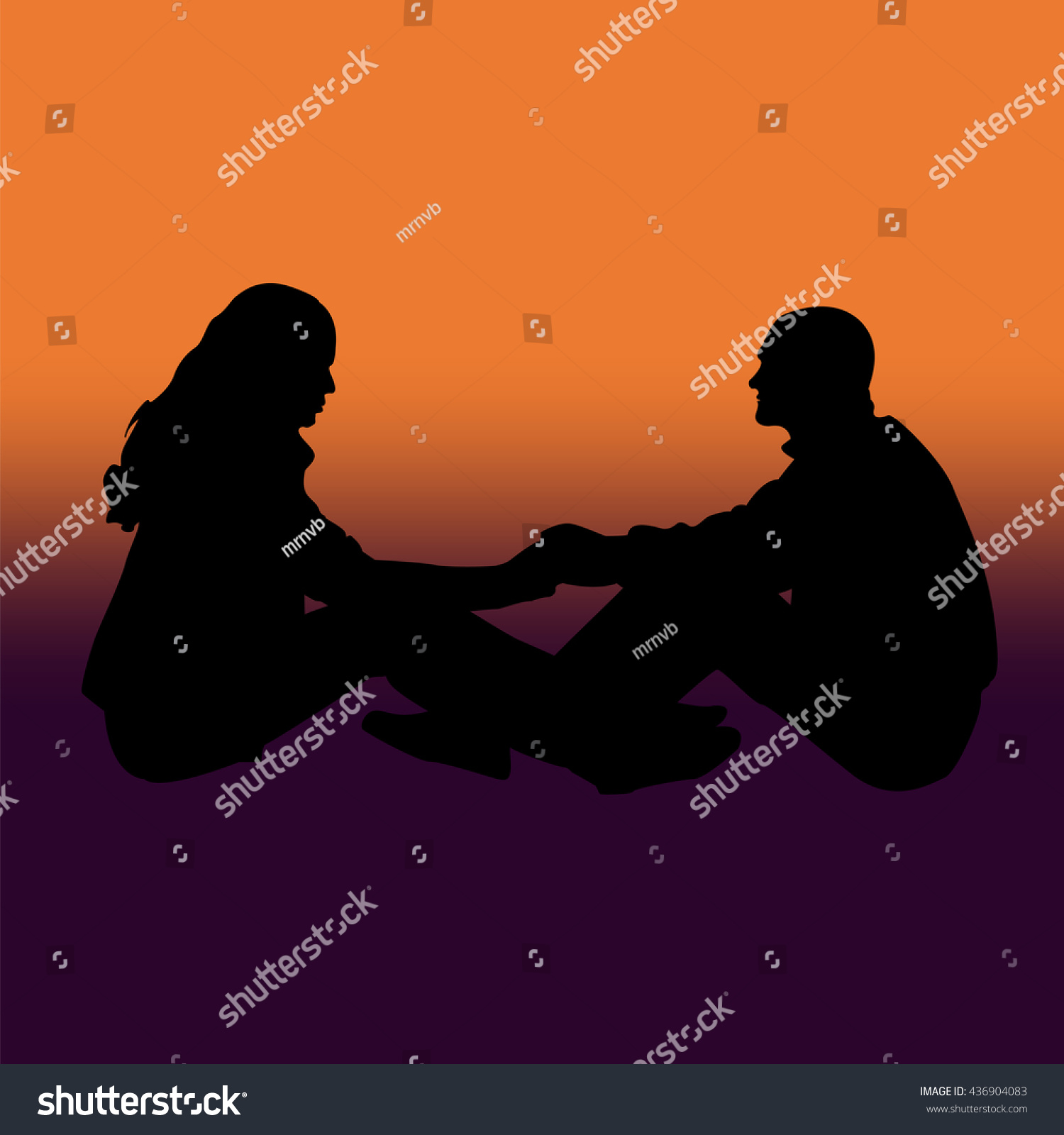 Silhouette Couple Sitting On Ground Girl Stock Vector Royalty Free