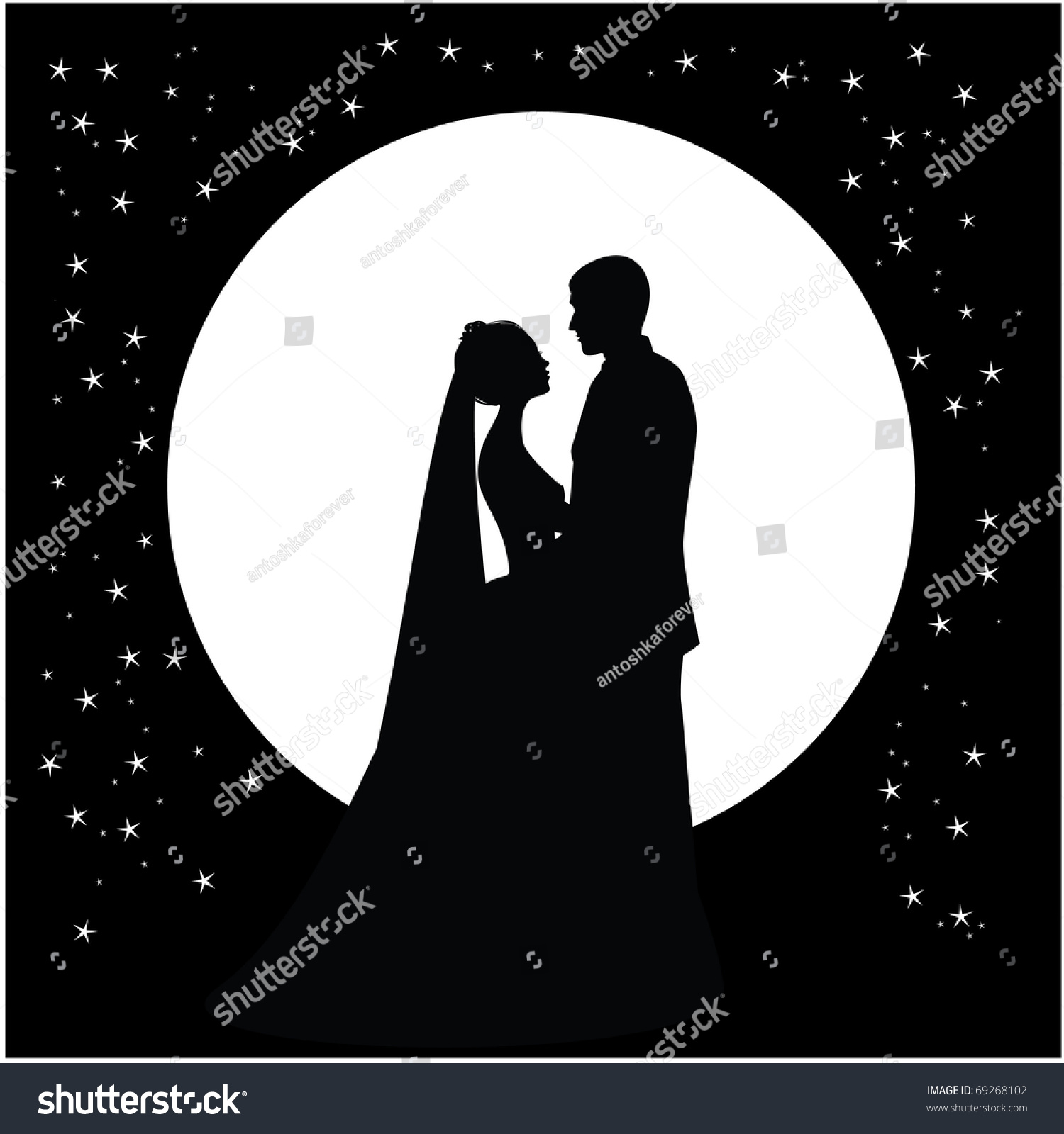 Silhouette Dancing Couple Married Against Backdrop Stock Vector ...