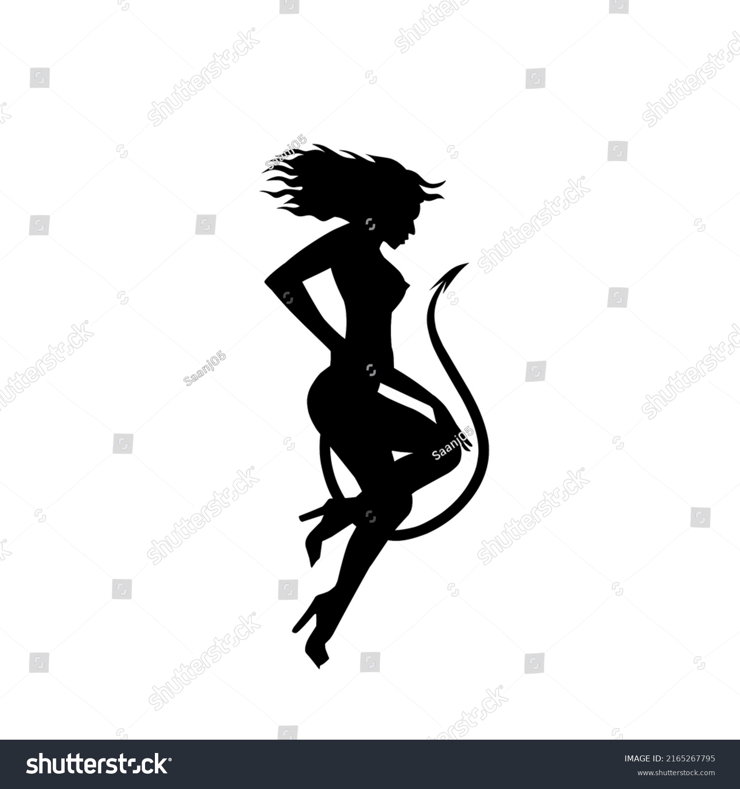 Silhouette Devil Girl Isolated On White Stock Vector (Royalty Free ...