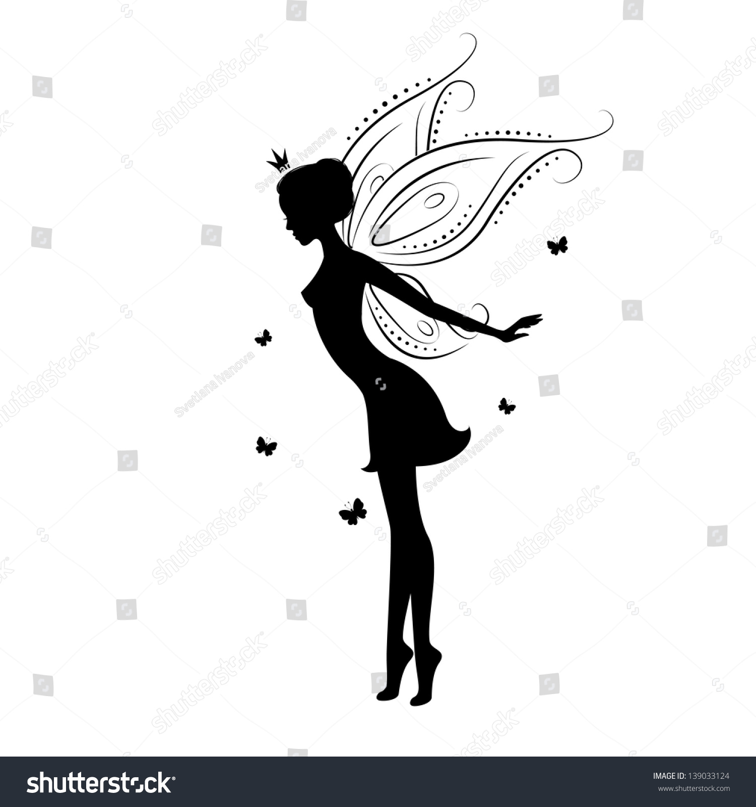 Silhouette Fairy Butterfly Vector Illustration Isolated Stock Vector ...