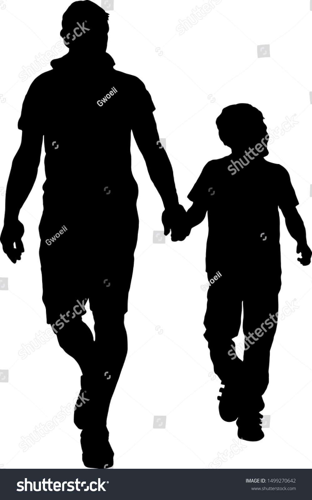 Silhouette Father Holding His Sons Hand Stock Vector (Royalty Free ...