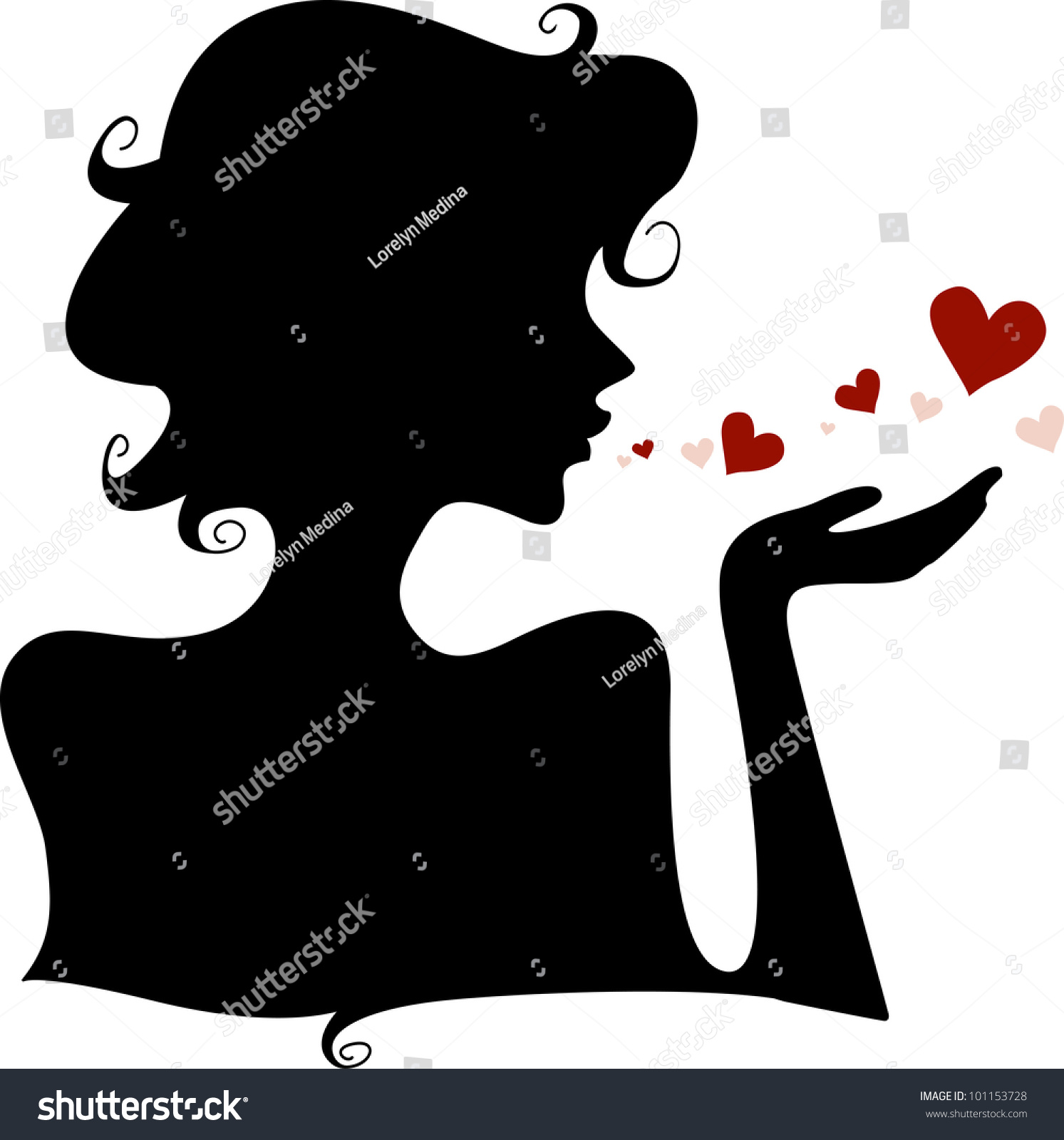 Silhouette Of A Girl Blowing Hearts Away Stock Vector Illustration ...