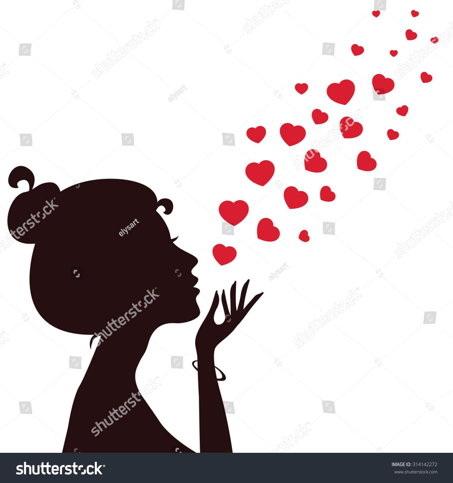 Silhouette Girl Blowing Hearts Away Vector Stock Vector (Royalty Free ...